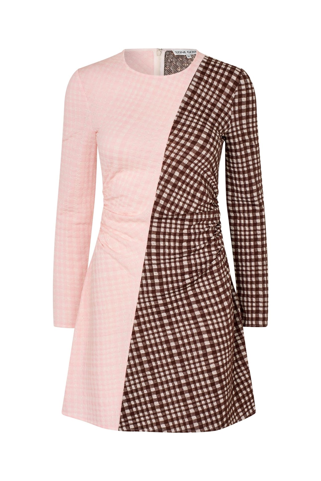 RUCHED WAIST SHORT DRESS BROWN AND PINK CHECKS 3