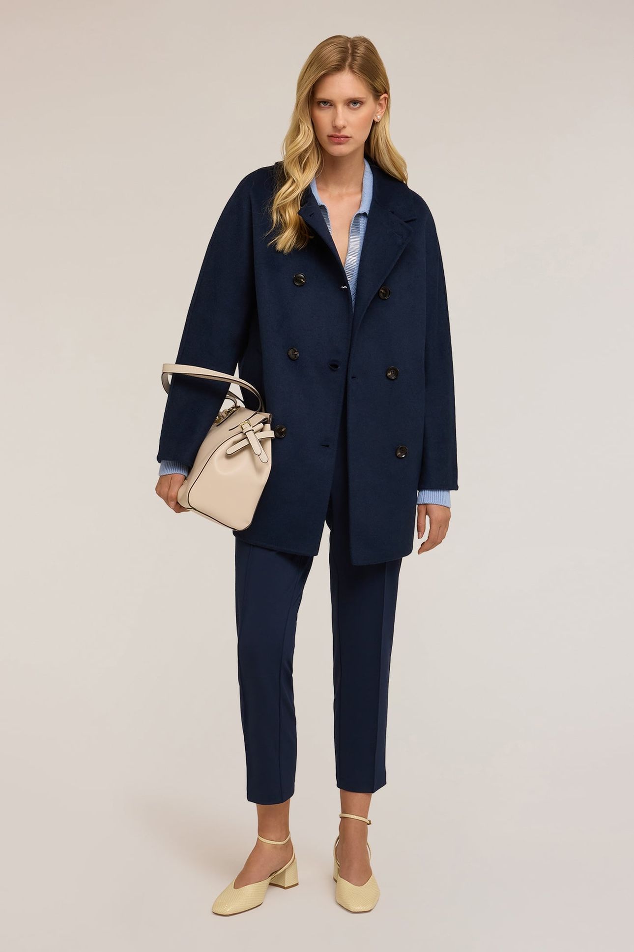 DOUBLE-BREASTED COAT IN WOOL BLEND CLOTH BLUE 1