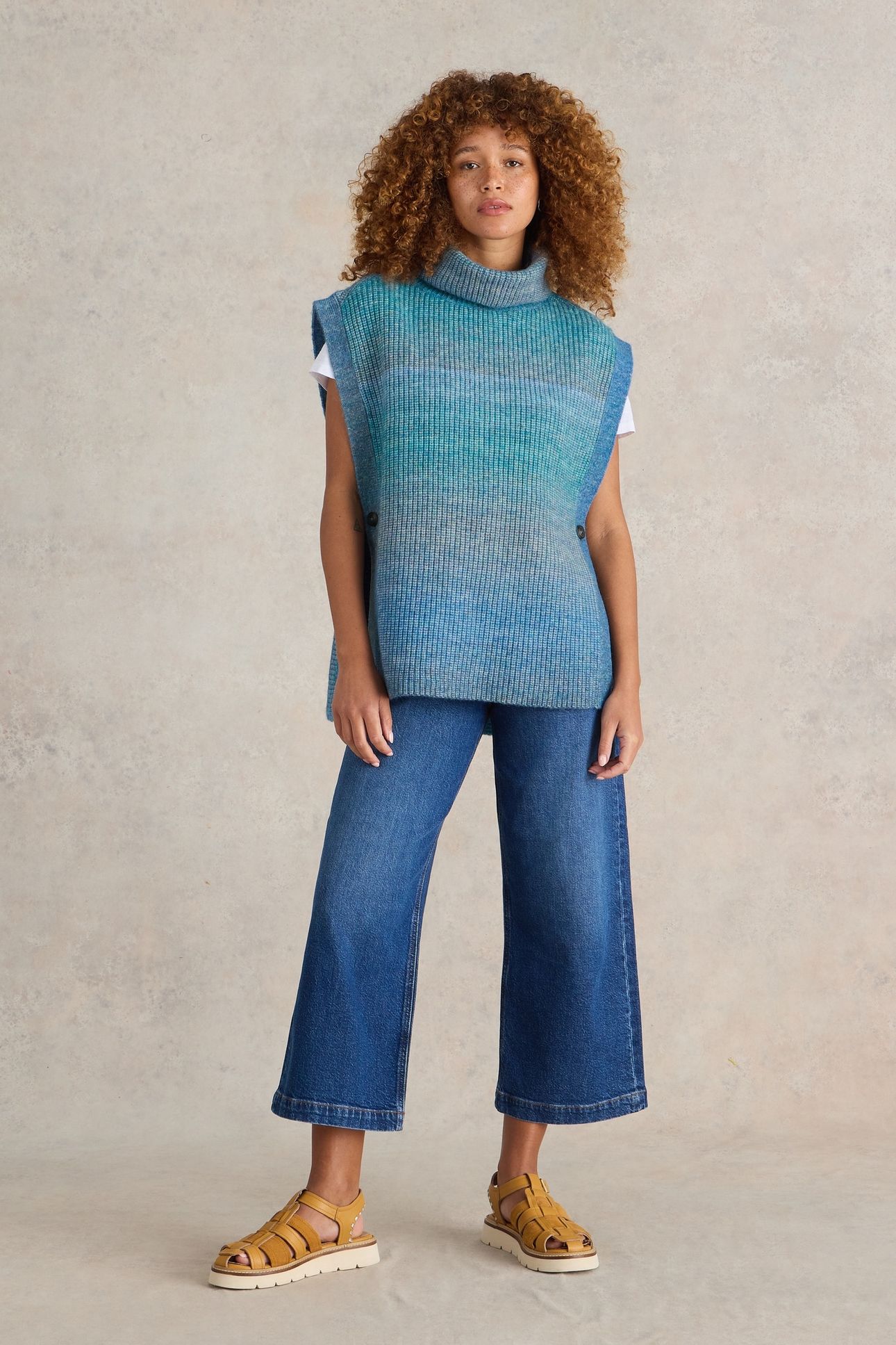 SPACEDYE KNITTED PONCHO BLUE MULTI 2