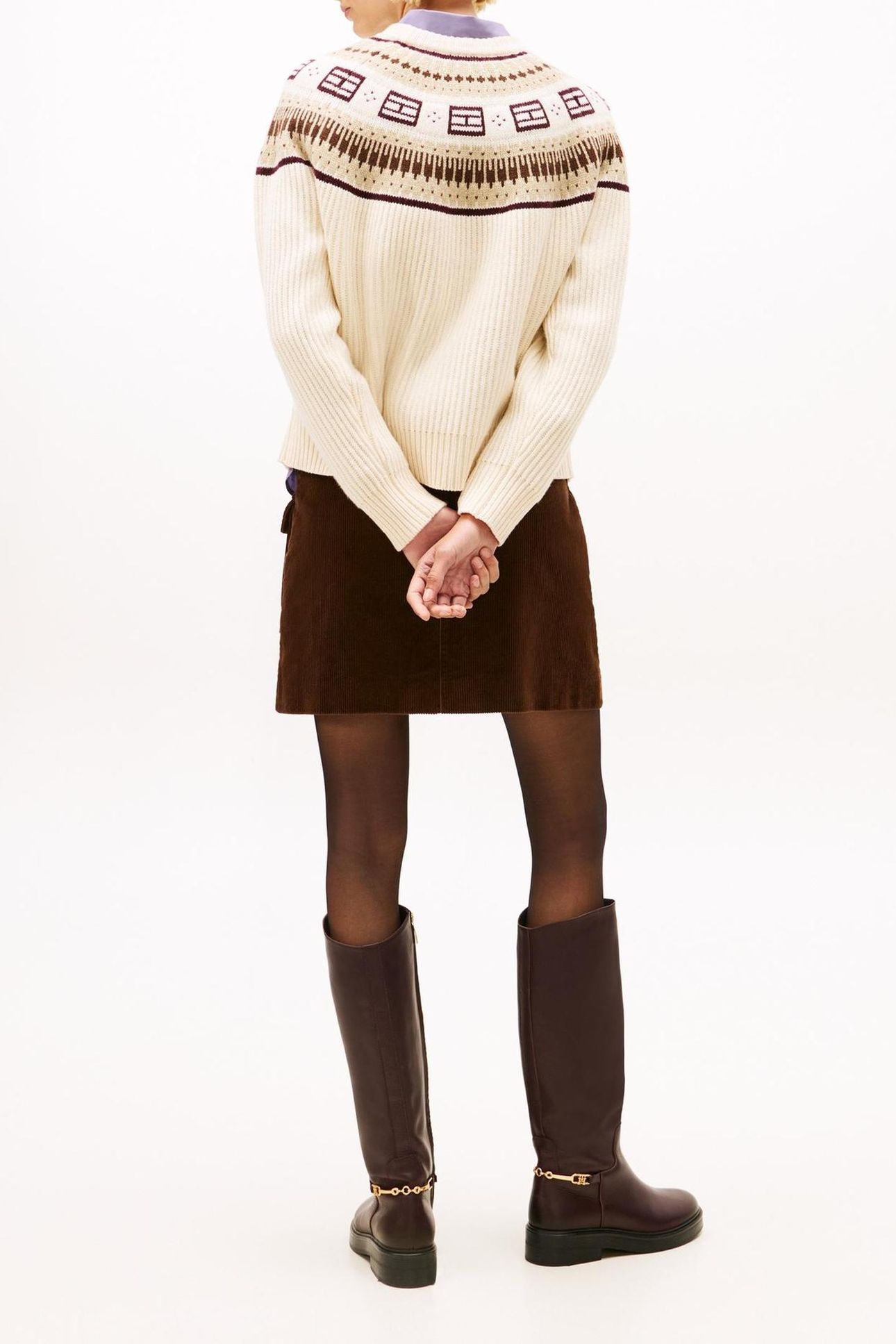 SOFT WOOL C-NECK LOOSE PLACED FAIRISLE BEIGE 2