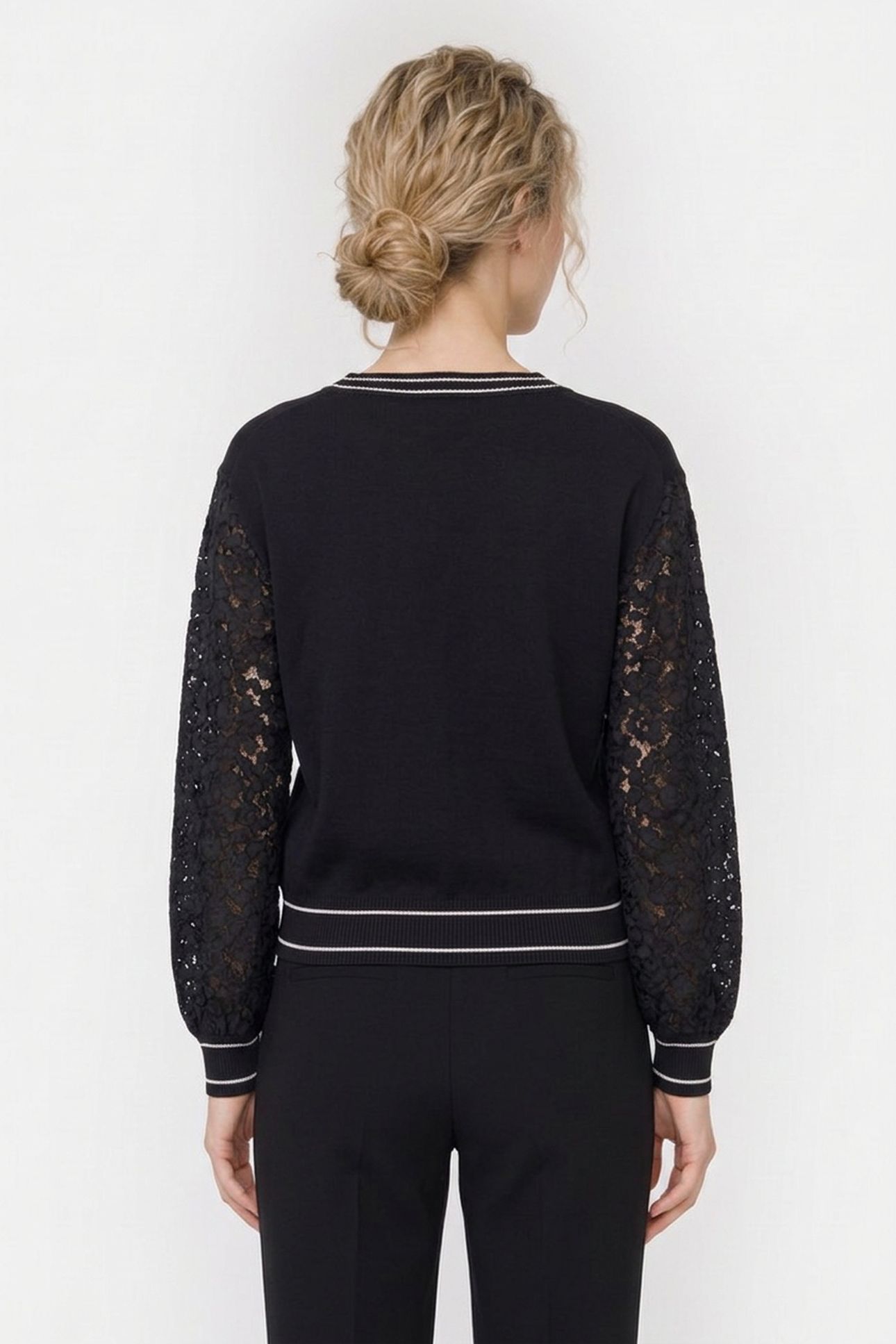 STRETCH CARDIGAN WITH LACE SLEEVES BLACK 2