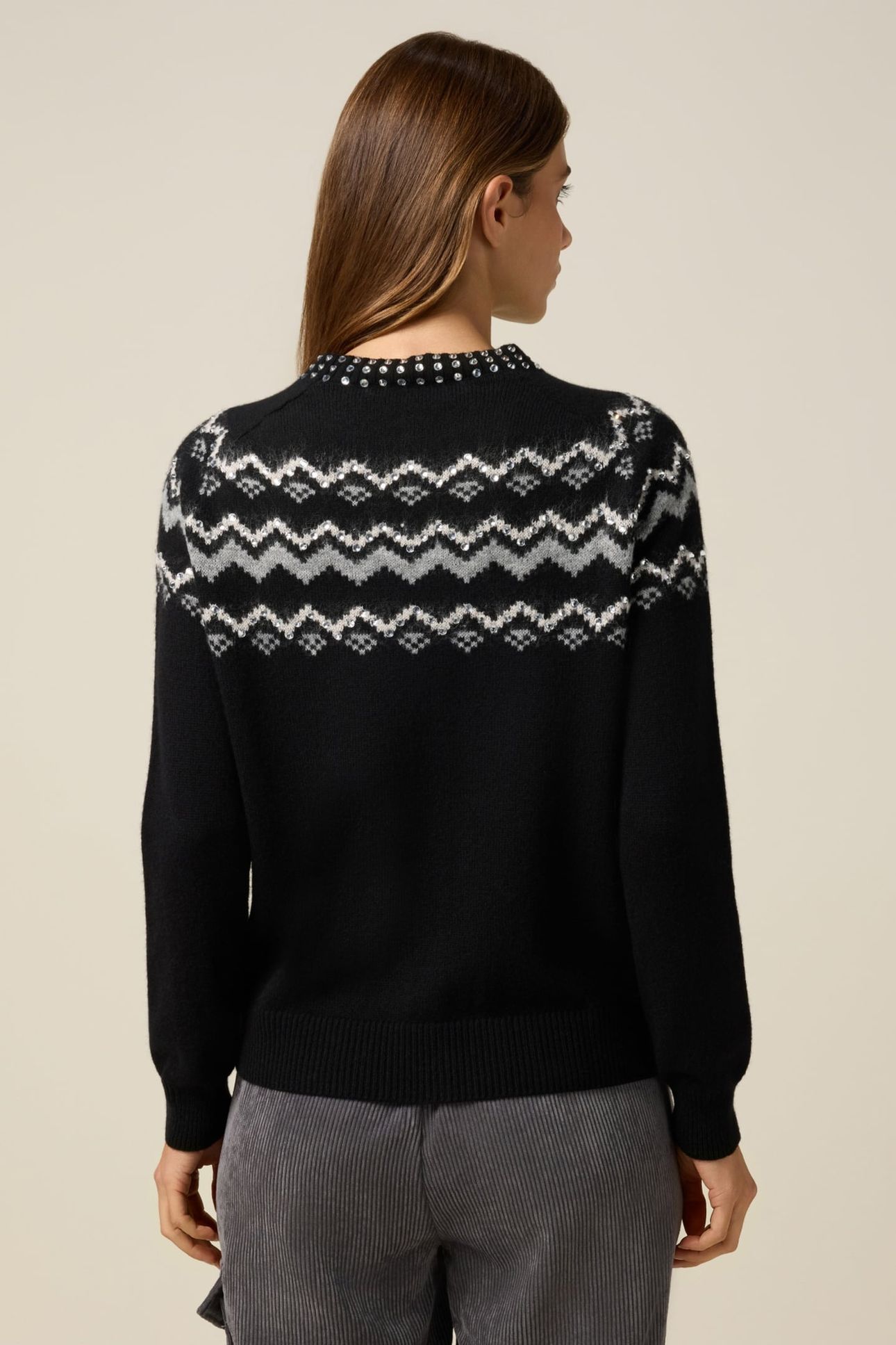 MIXED WOOL JACQUARD SWEATER WITH APPLIQUÉS BLACK 2