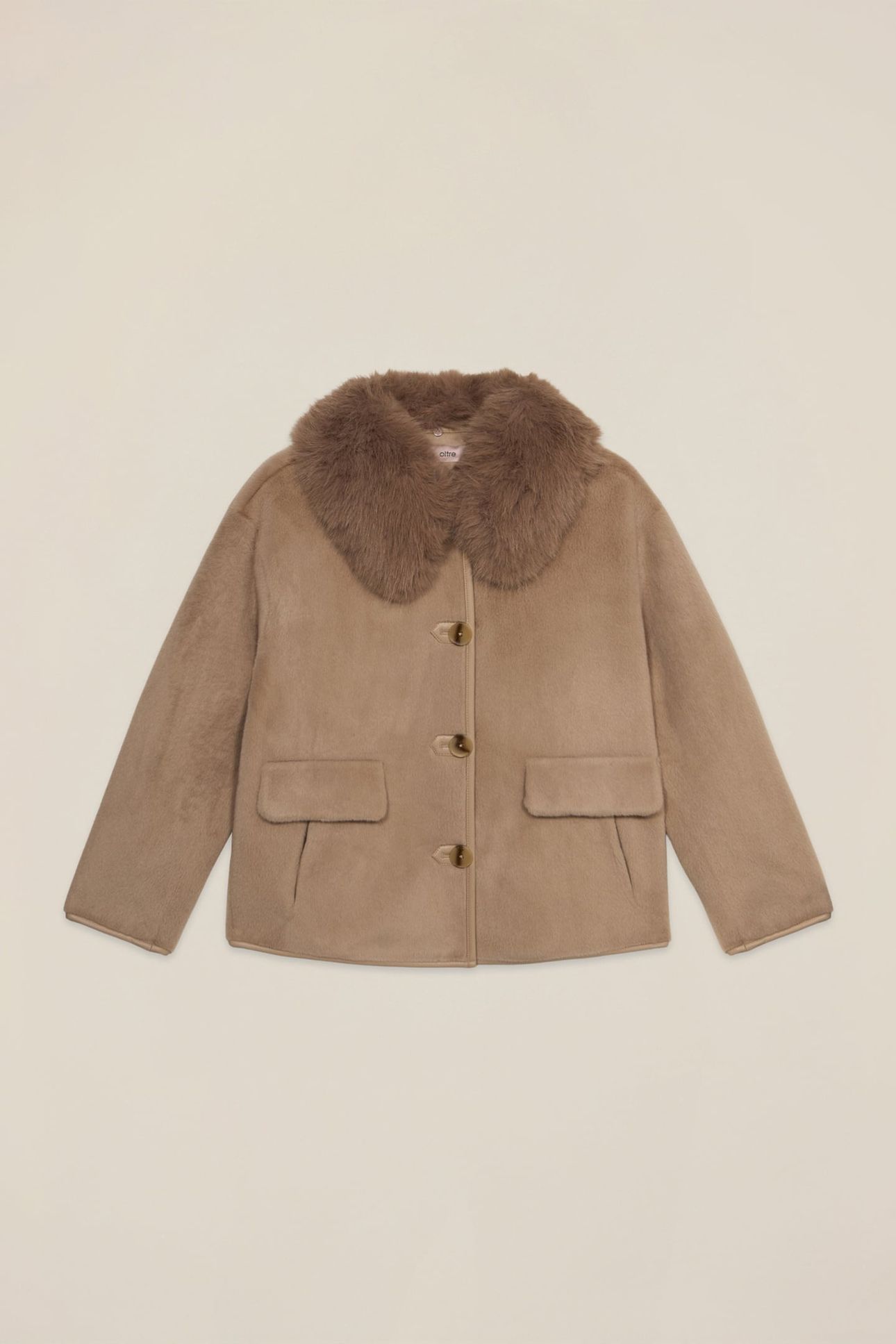 SHORT COAT WITH FURRY COLLAR BEIGE 4