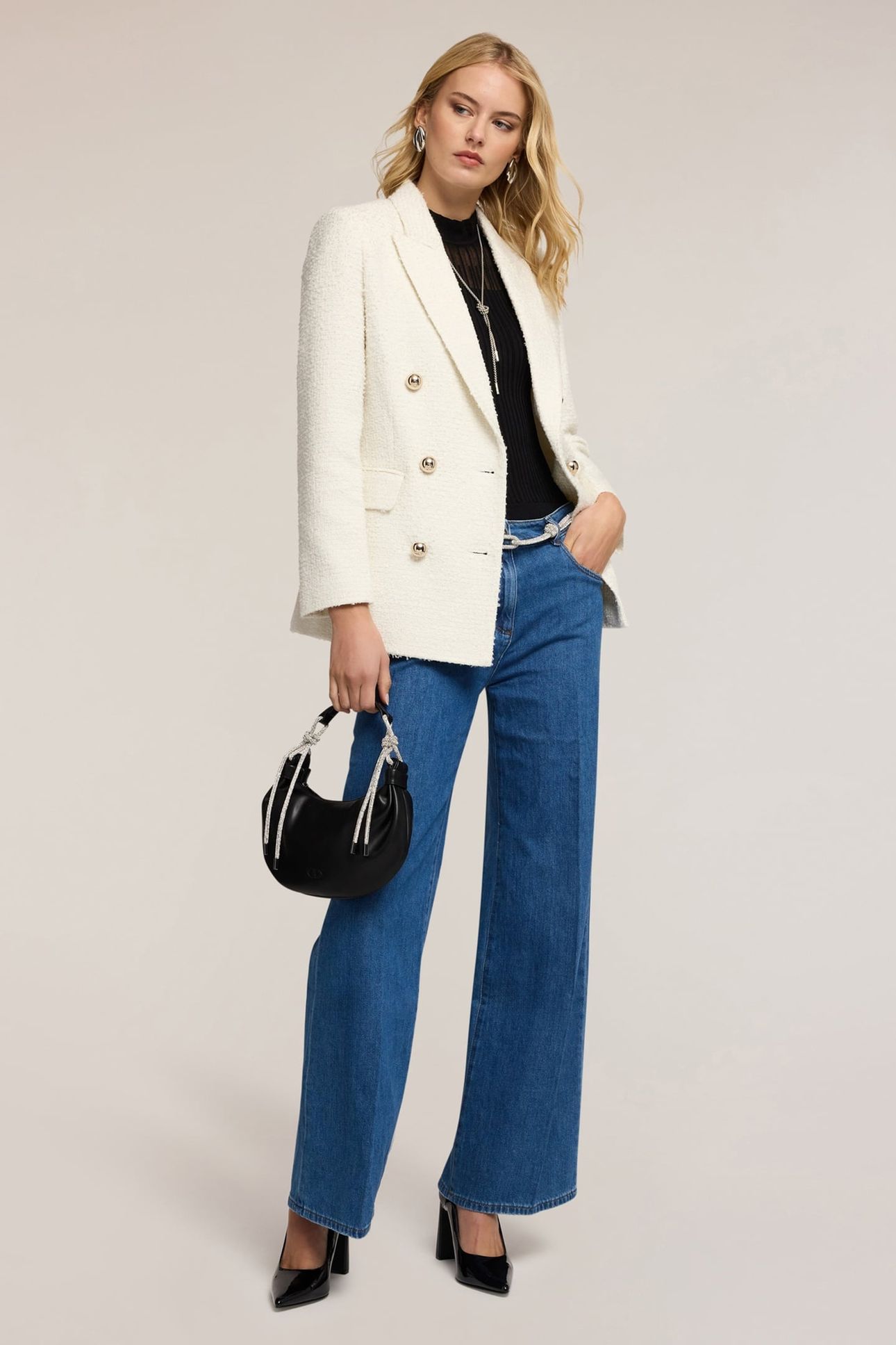 DOUBLE-BREASTED BLAZER IN BOUCLÉ FABRIC WHITE 2