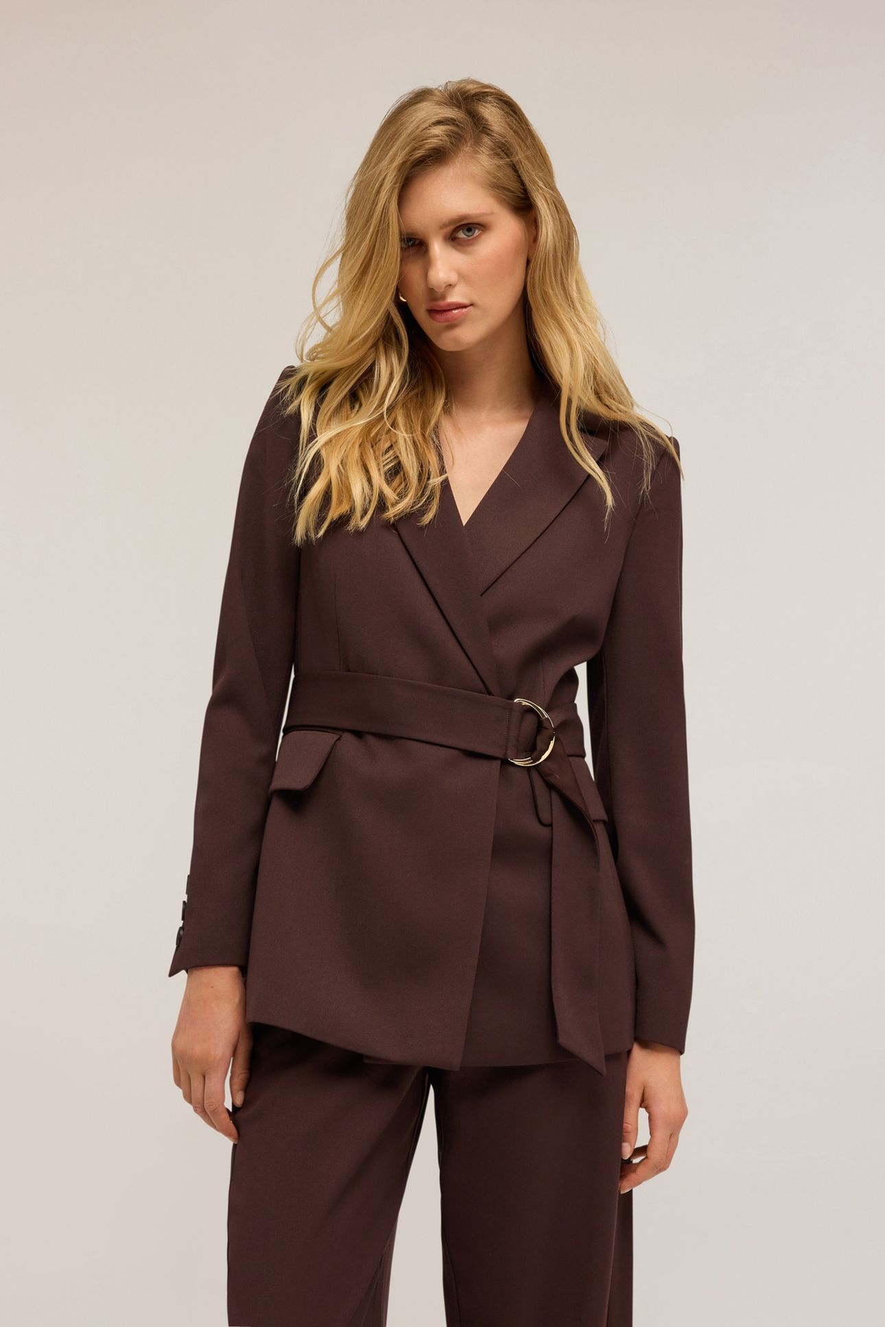 DOUBLE-BREASTED JACKET WITH BELT BROWN 1