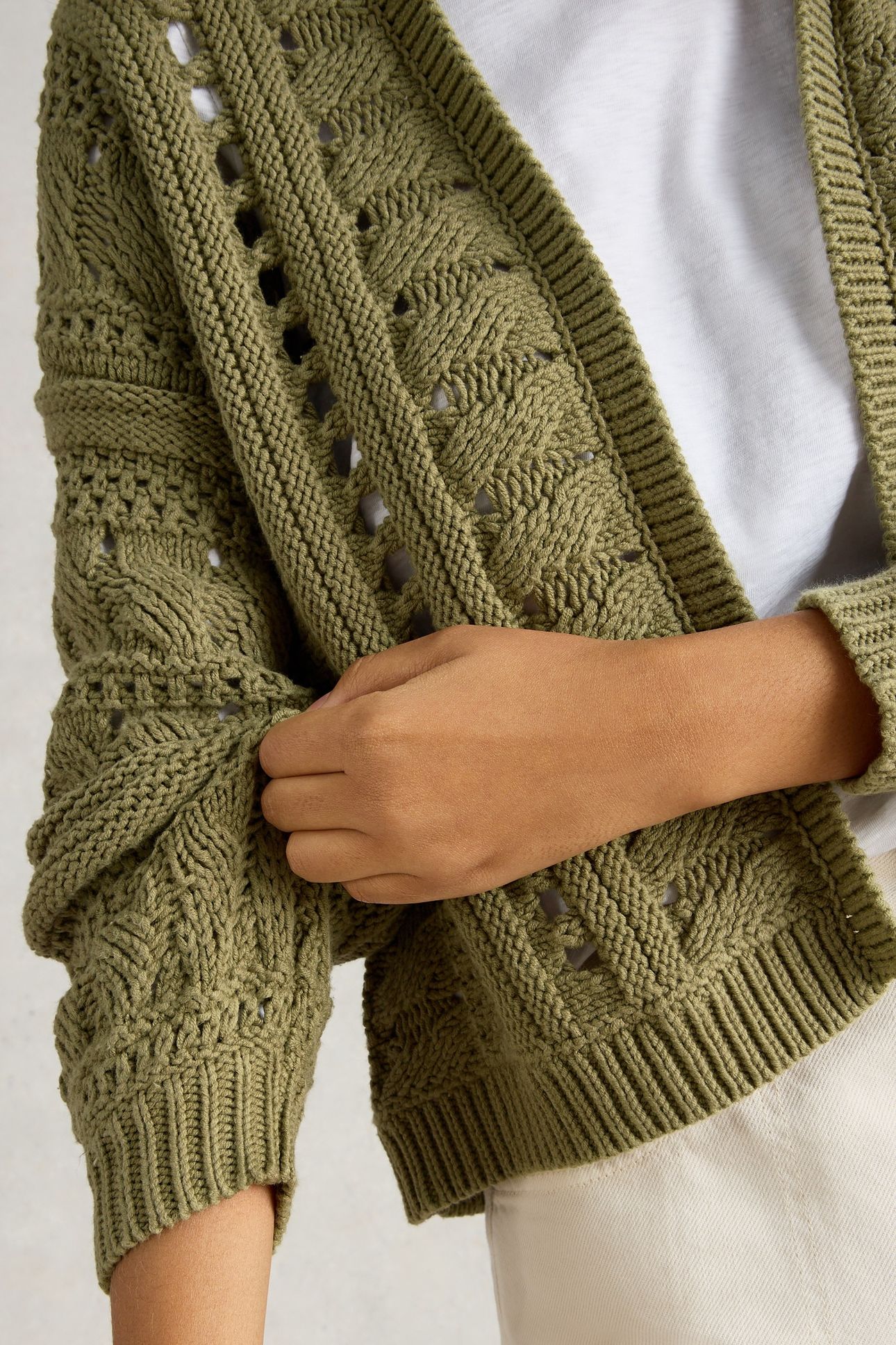 CASEY CROCHET CARDI KHAKI GREEN 5