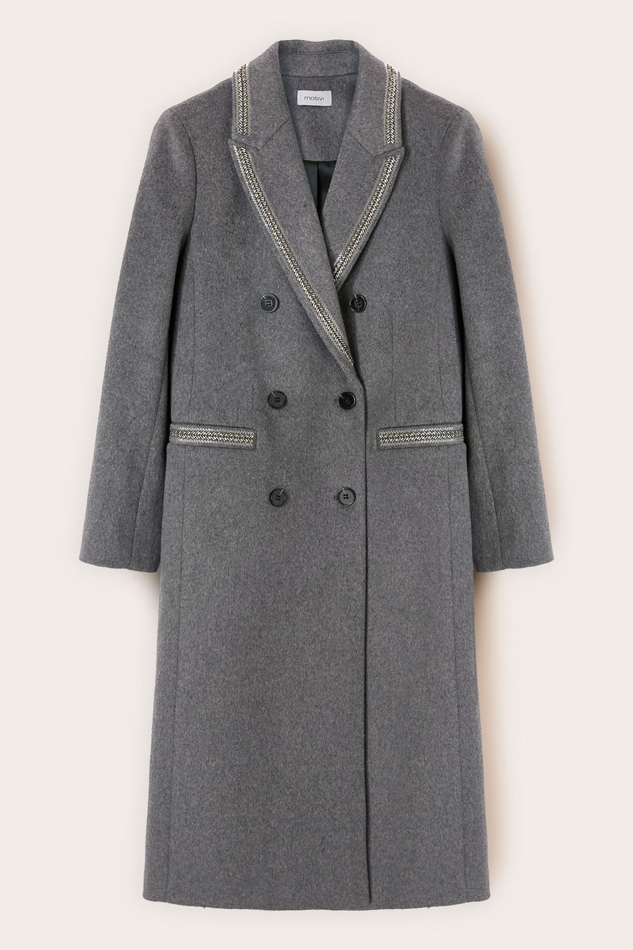 DOUBLE-BREASTED COAT IN WOOL BLEND WITH DECORATIONS GREY 4