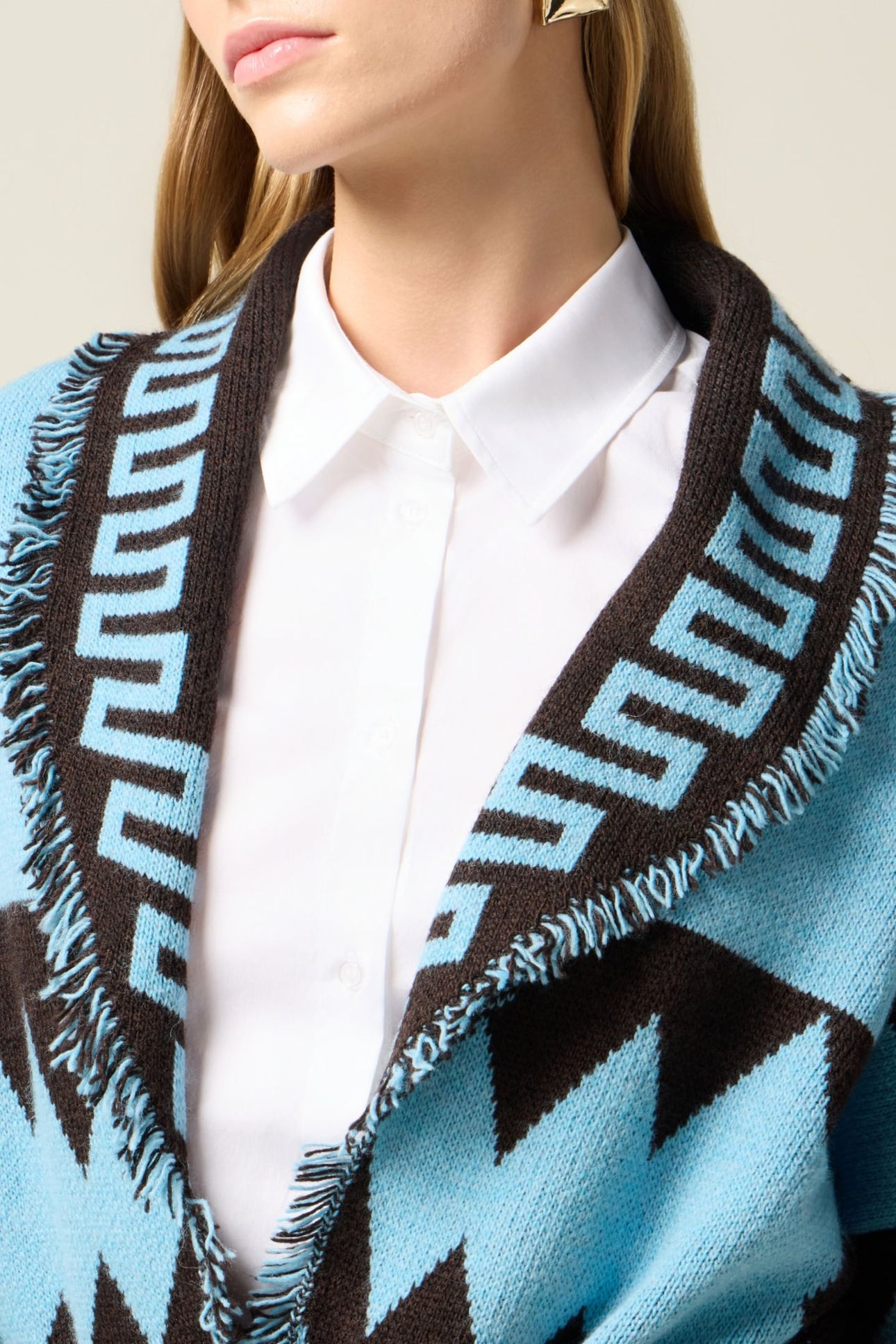 JACQUARD CARDIGAN WITH FRINGES LIGHT BLUE 4
