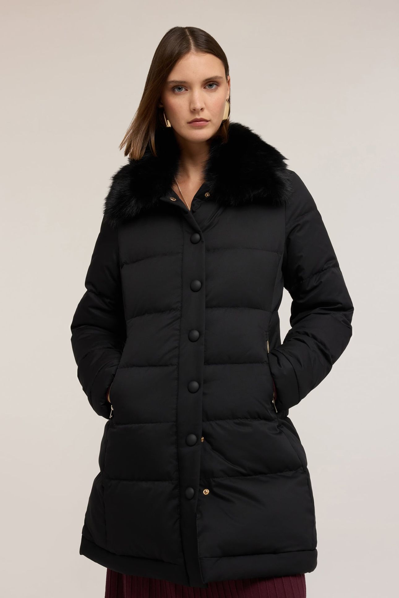 LONG DOWN JACKET WITH HIGH COLLAR BLACK 2