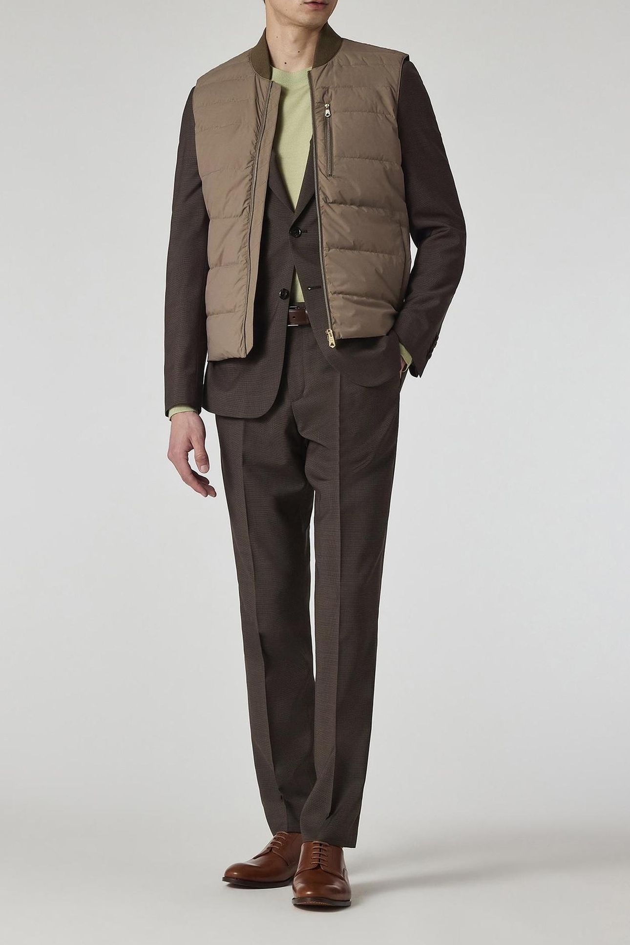 MENS HYBRID DOWN GILET LIGHT BEIGE 2