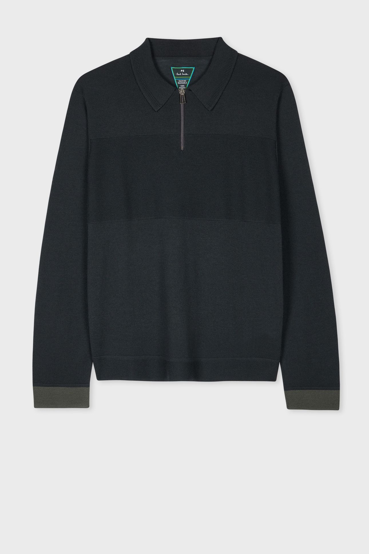 MENS SWEATER LS POLO BLACK MELANGE 4