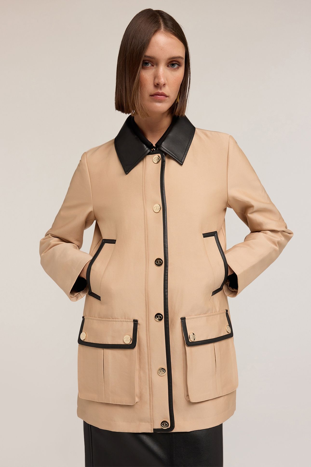 JACKET WITH COATED FABRIC INSERTS BEIGE 2
