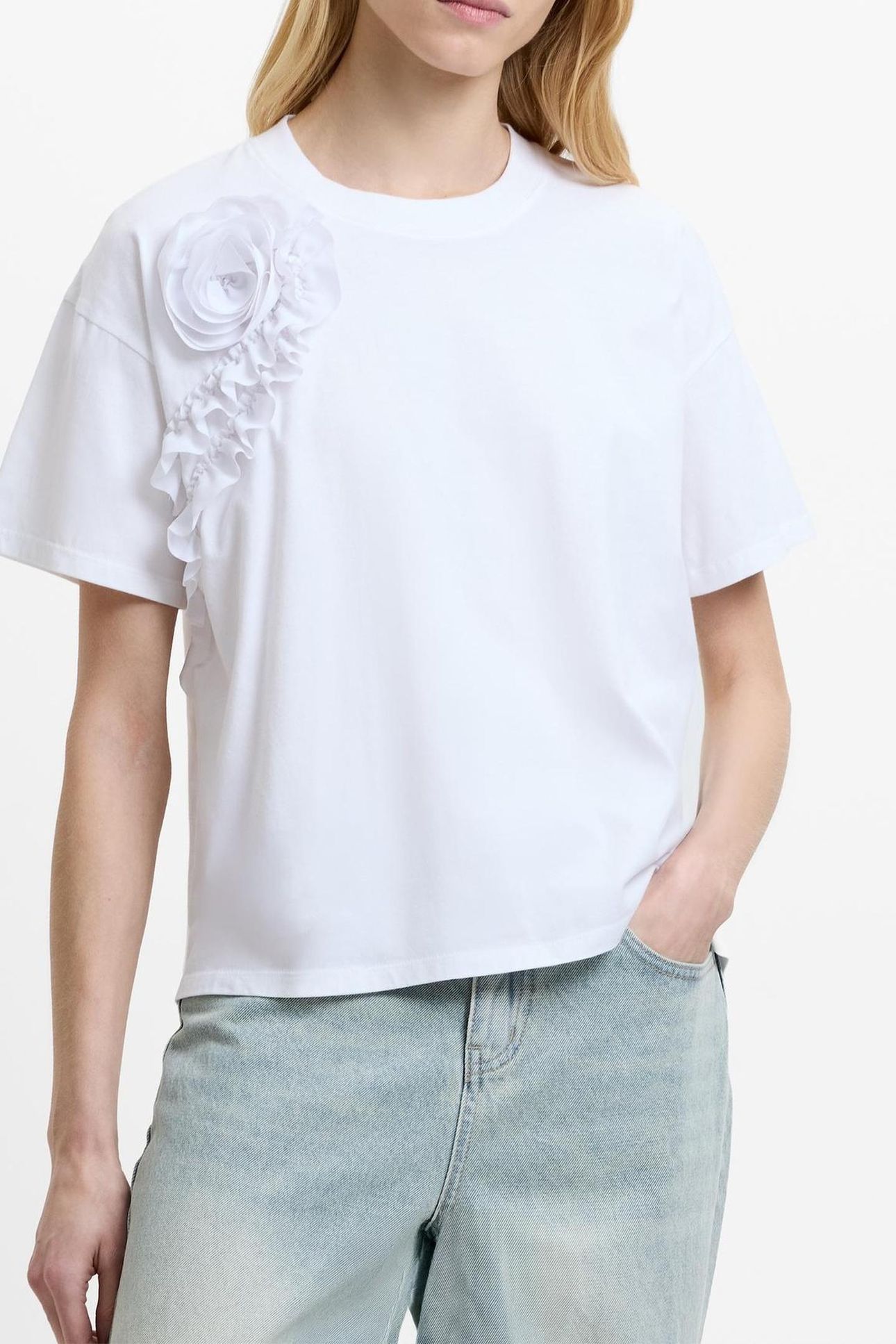 COTTON CREPE MIX RUFFLE T SHIR LINEN WHITE 1