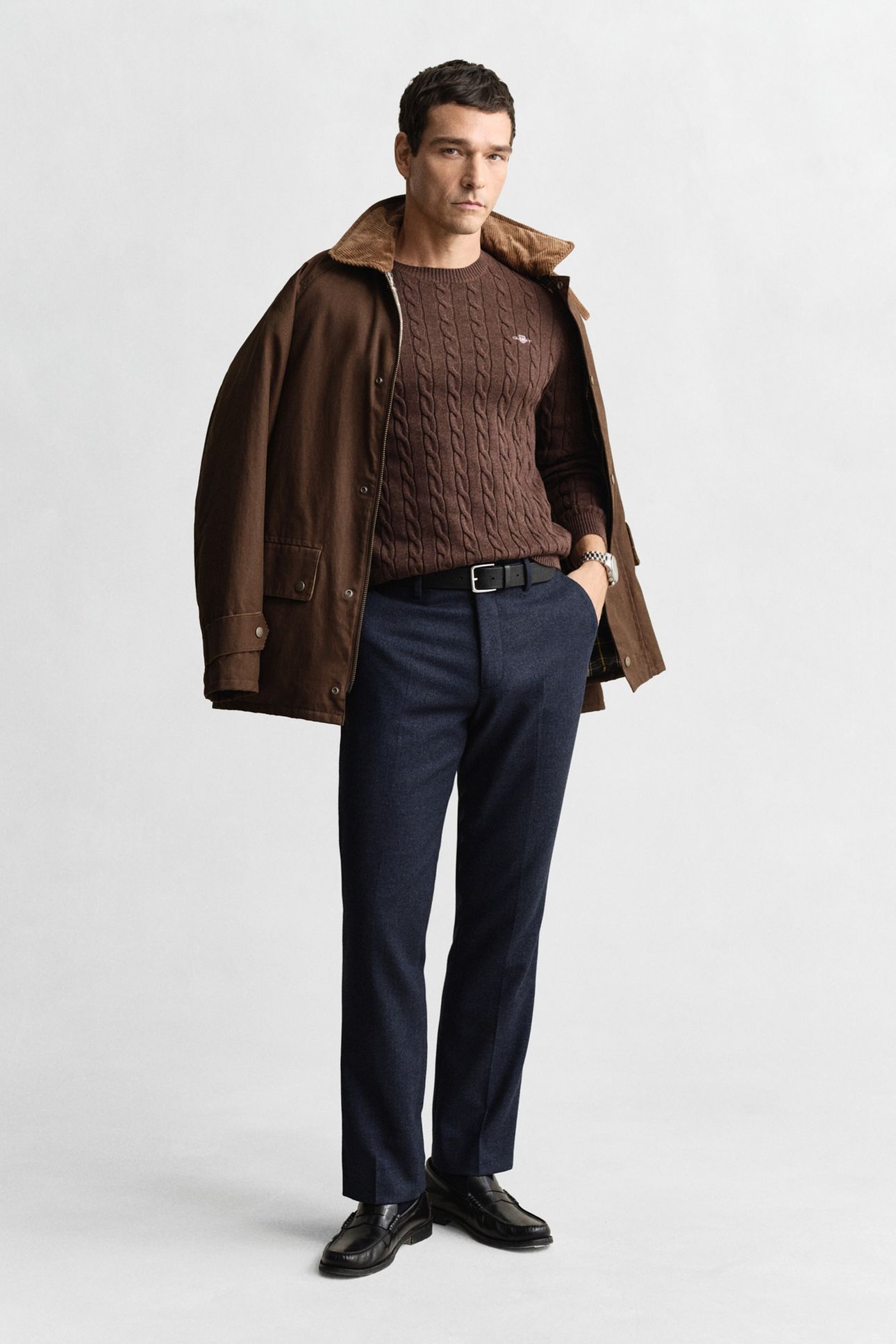 CLASSIC CABLE KNIT SWEATER BROWN MELANGE 3