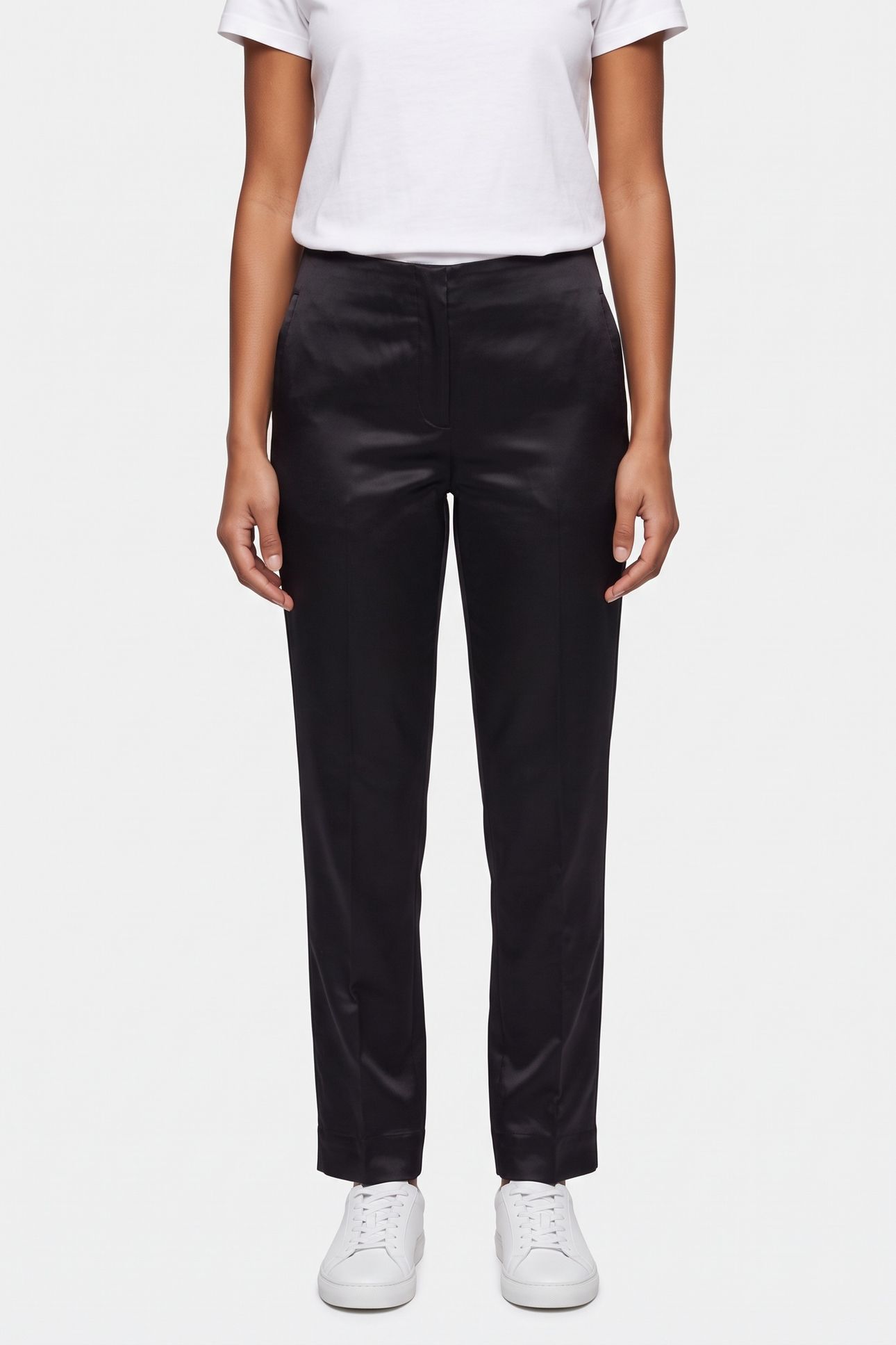 EVETTE LEAN SATIN TROUSERS BLACK 1