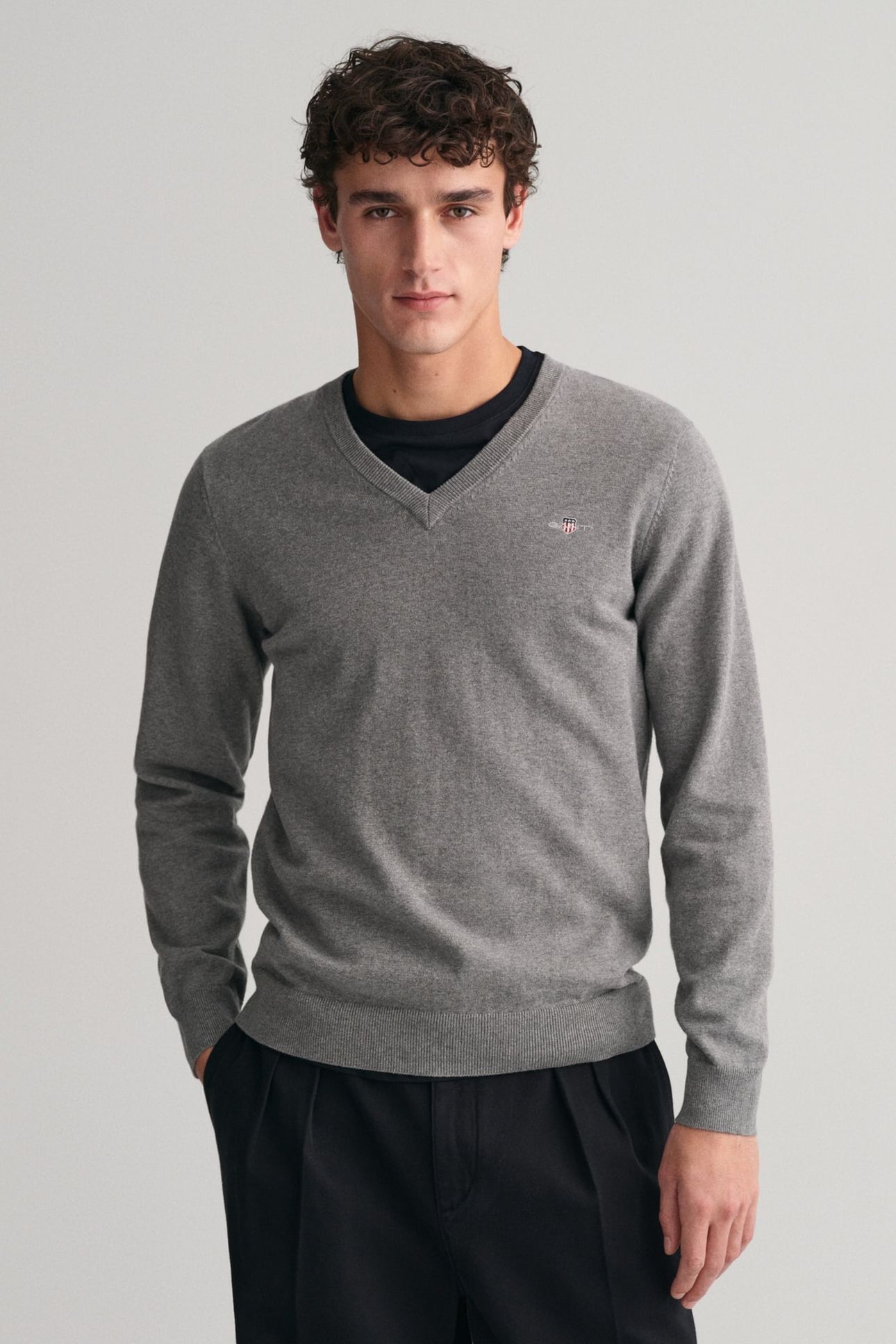 CLASSIC COTTON V-NECK DARK GREY MELANGE 1