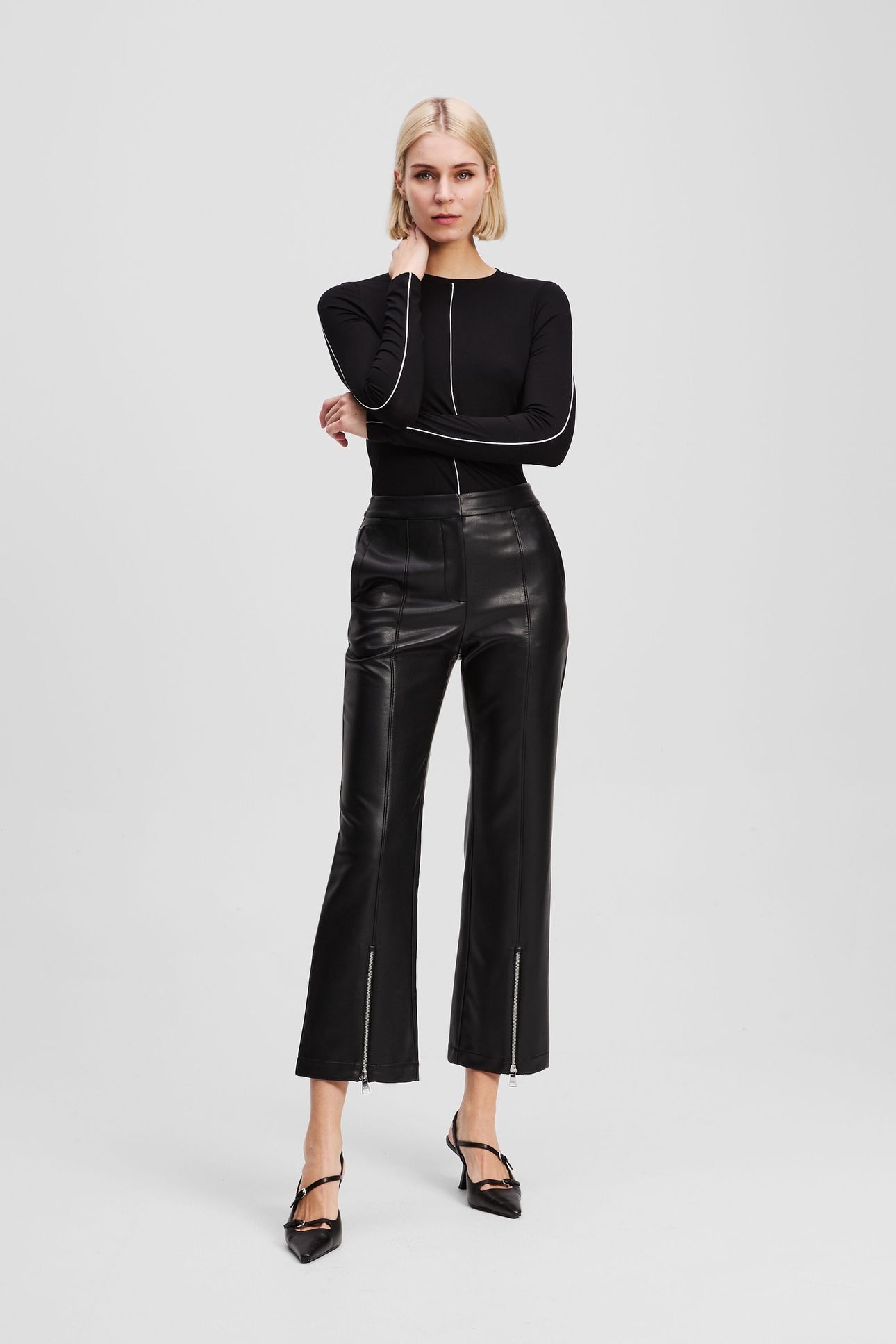 FAUX LEATHER ZIP PANTS BLACK 1