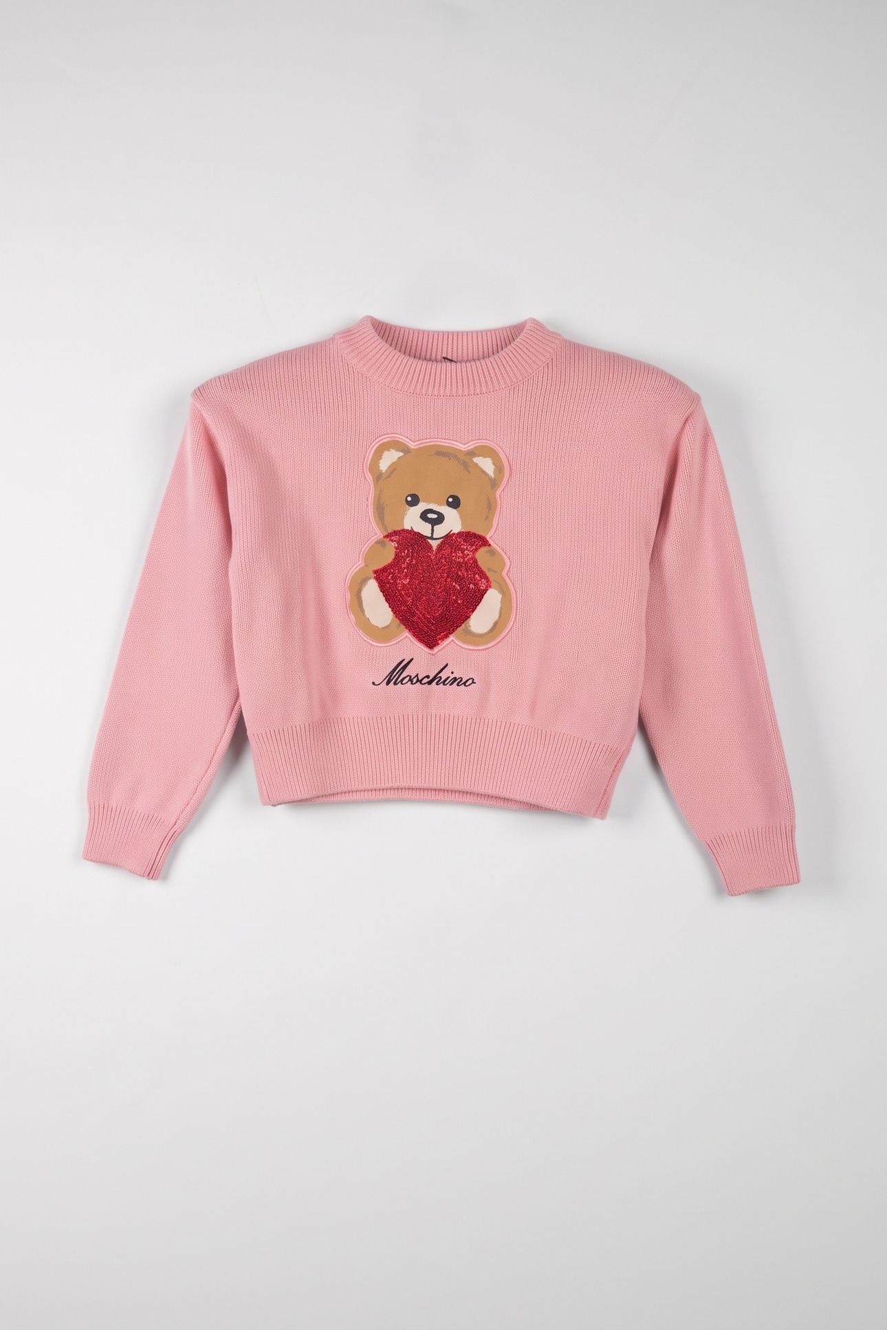 GIRL'S HEART TEDDY BEAR WOOL AND COTTON PULLOVER PINK 2