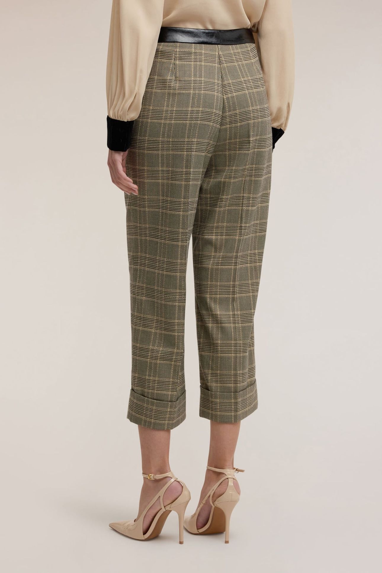 CROPPED YARN-DYED CHECK PATTERN TROUSERS BEIGE 3