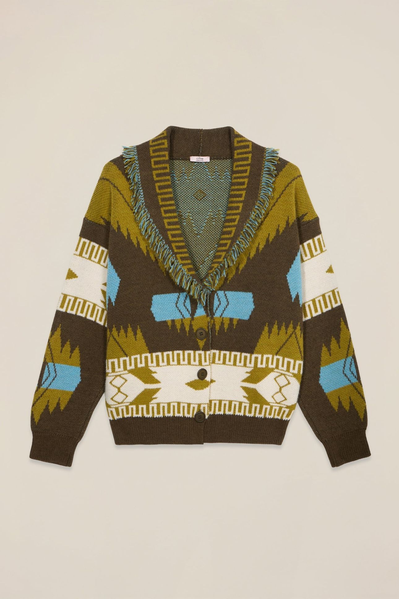 KNITTED CARDIGAN WITH DECORATIVE FRINGE GREEN 4