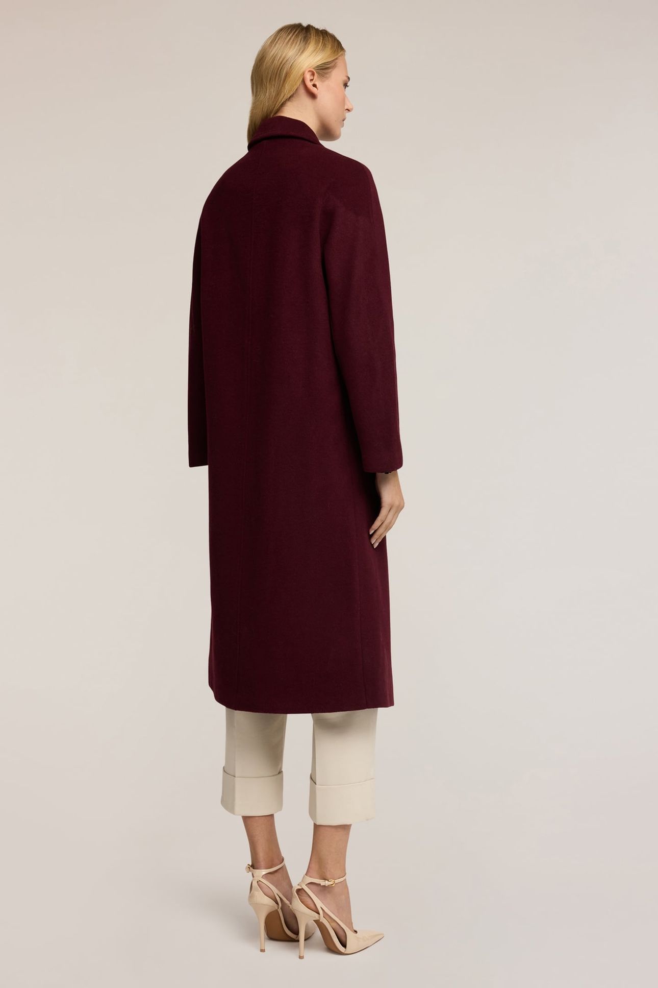 DOUBLE-BREASTED COAT IN WOOL BLEND DRAP BURGUNDY 3