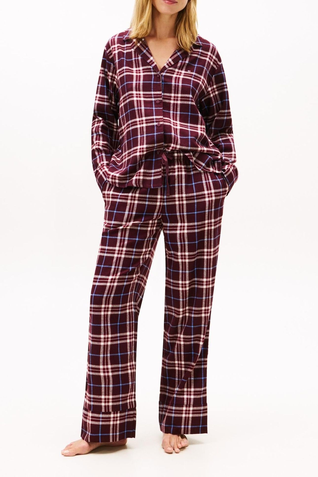 LS FLANNEL SHIRT PJ SET TARTAN REIKER BURGUNDY 1