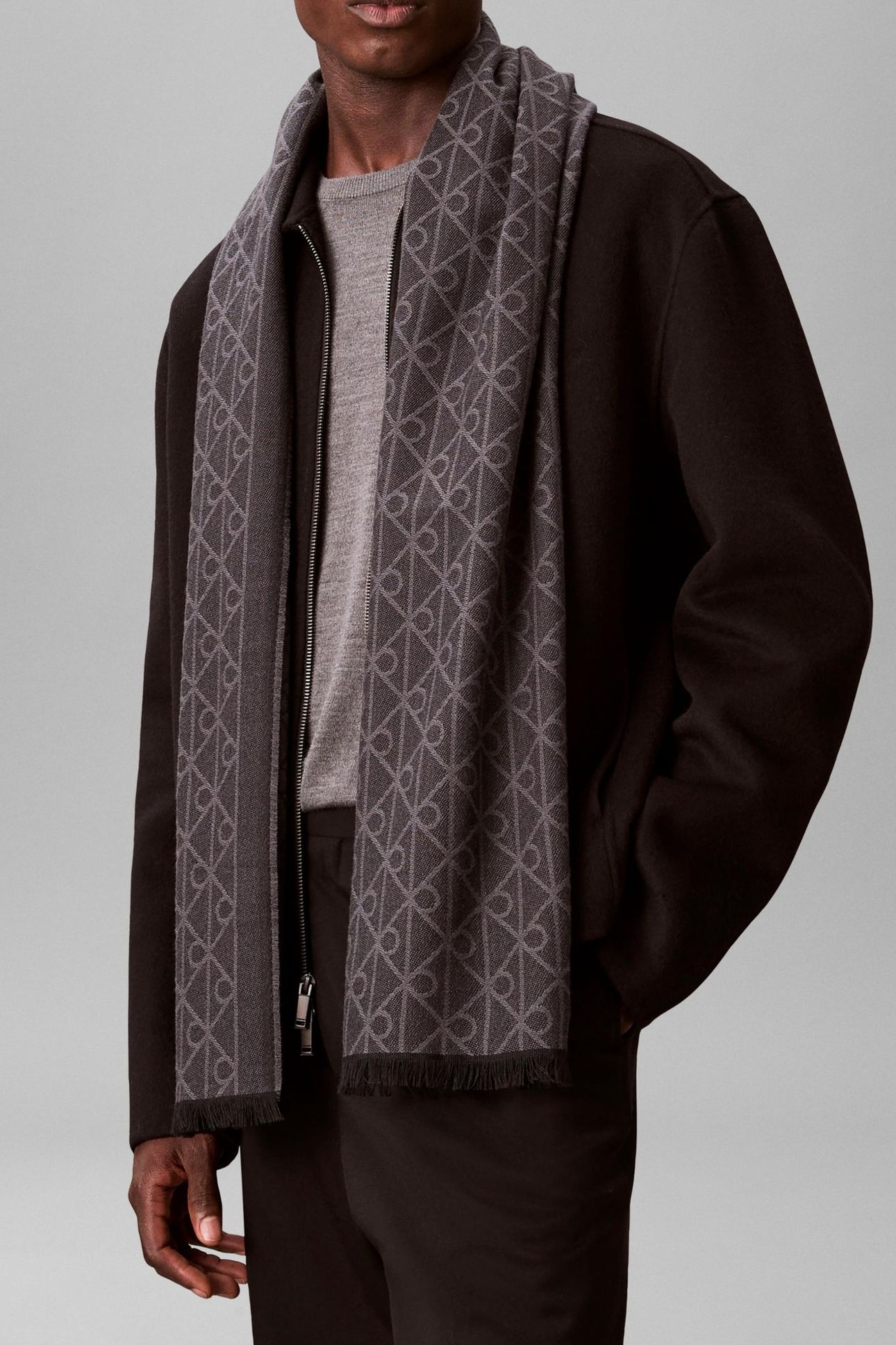 EMBLEM TONAL WOOL SCARF BLACK 2