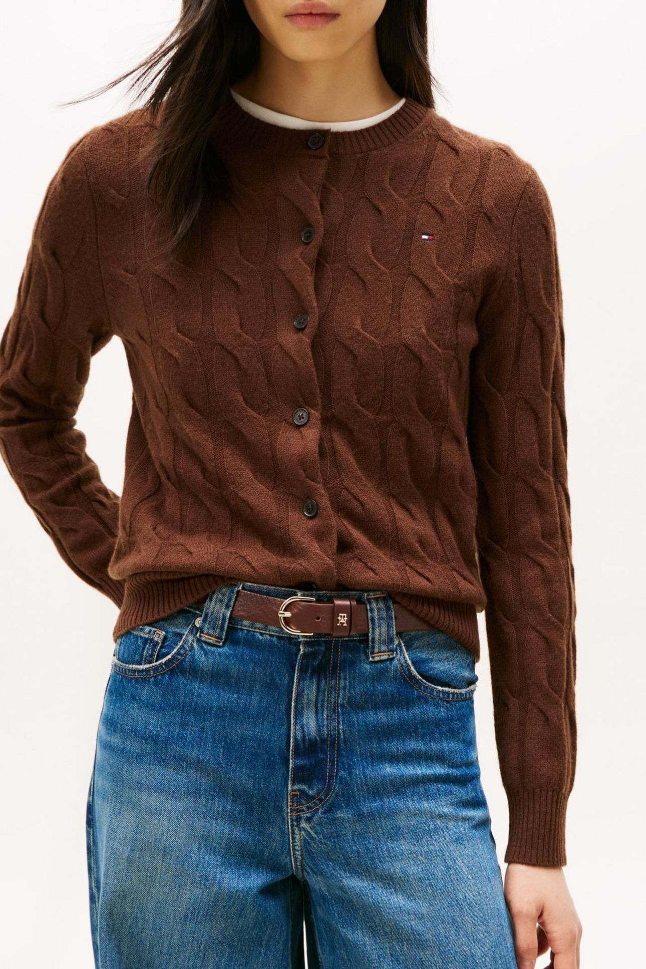 SOFT WOOL CABLE C-NECK LEGACY BROWN 1