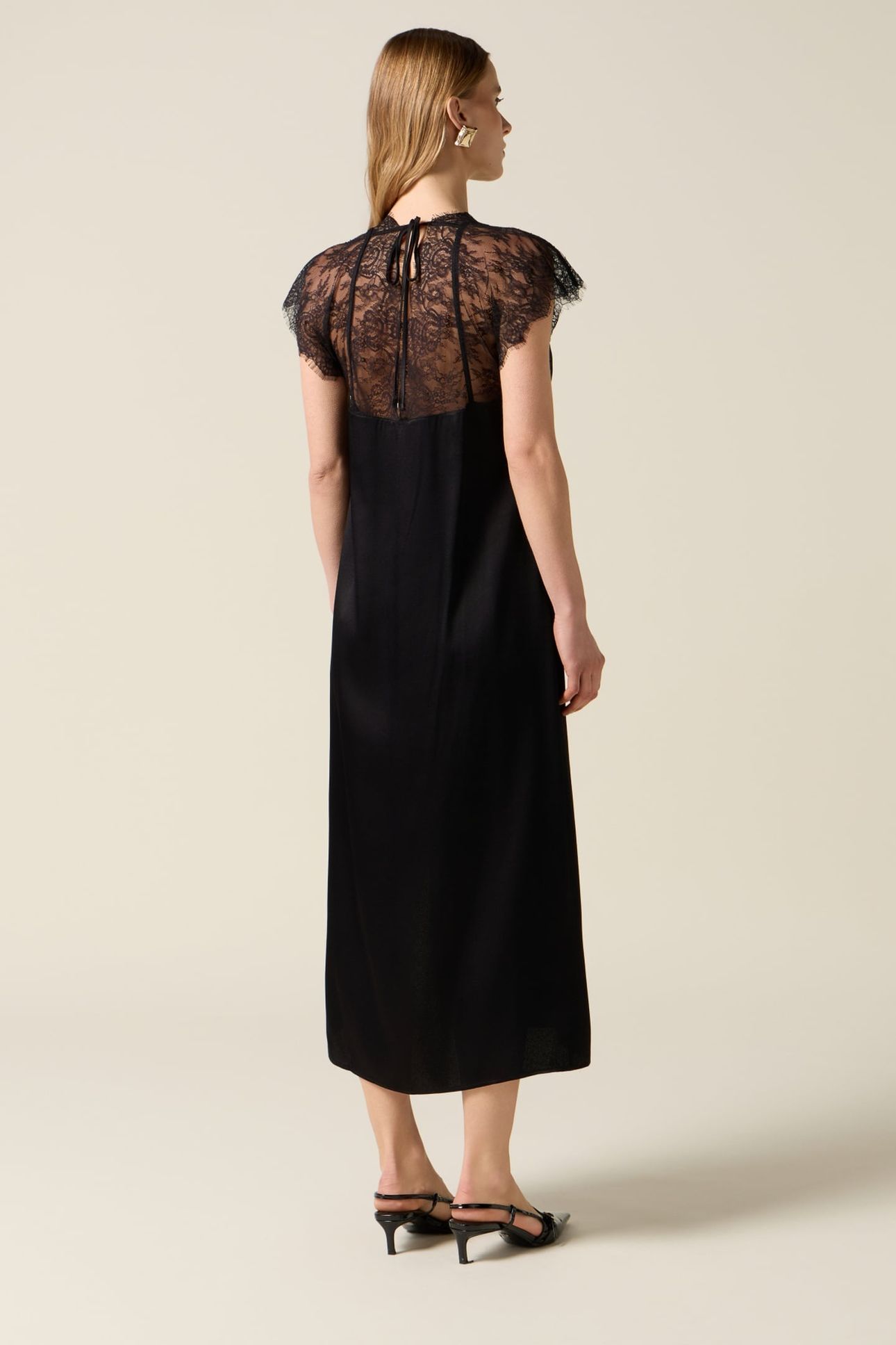 MIDI SATIN DRESS WITH LACE BLACK 2
