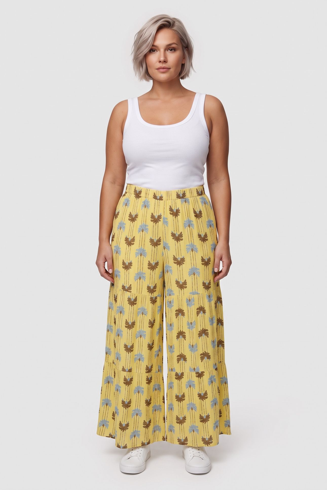 PALMERA PANTS LIGHT YELLOW PALM PRINT 1