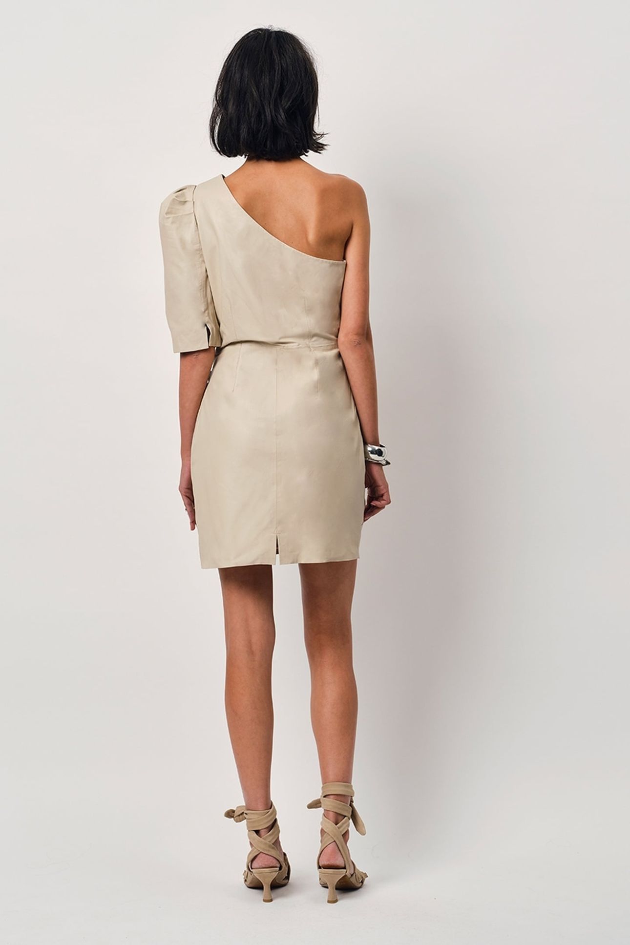 GLEN DRAPEY LEATHER DRESS SESAME BEIGE 2