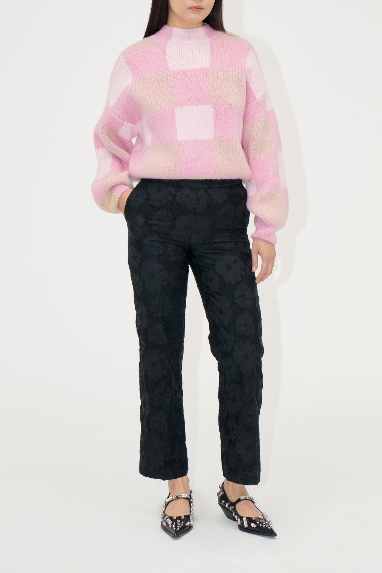 FRONT PLEAT LONG STRAIGHT PANTS ANEMONE JACQUARD 1