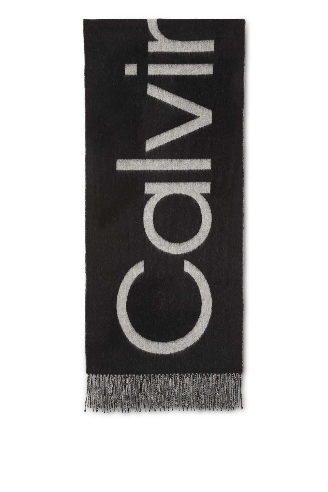 BOLD LOGO BRUSHED WOOL SCARF BLACK/QUIET GRAY 1