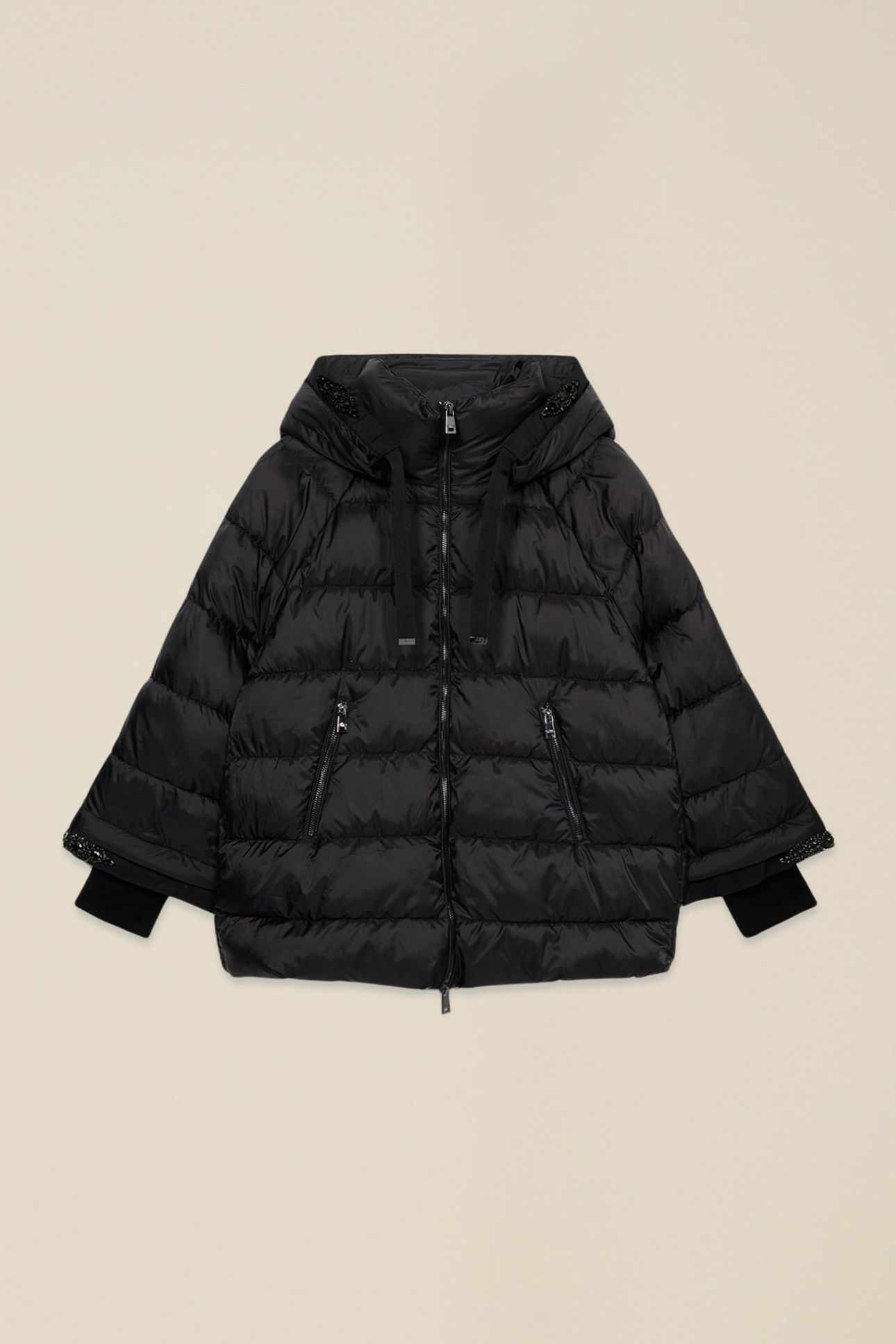 SHORT DOWN JACKET WITH JEWEL TRIM BLACK 3