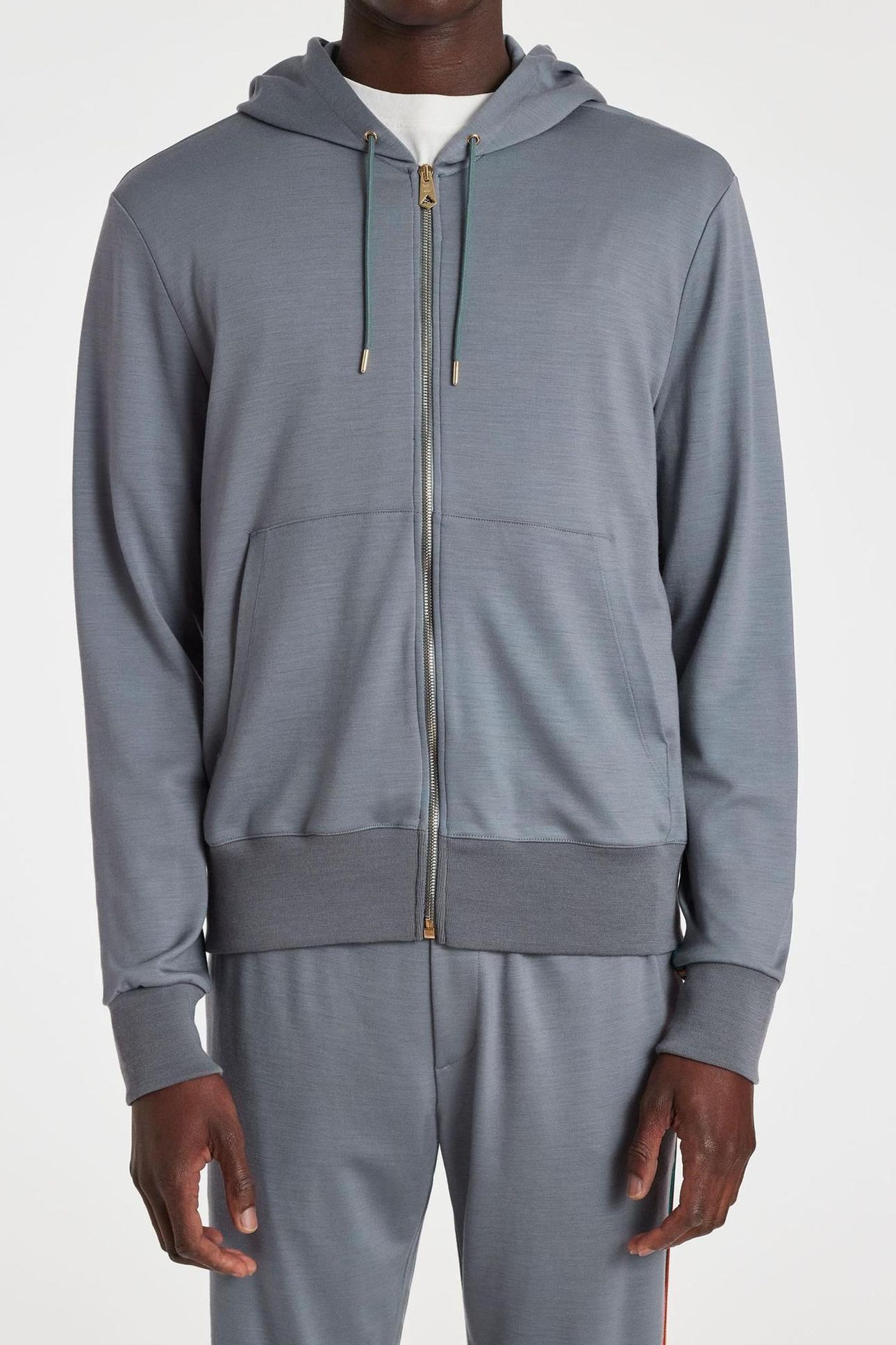 MENS ZIP THROUGH TAPED SEAM HOODIE GREYISH BLUE 1