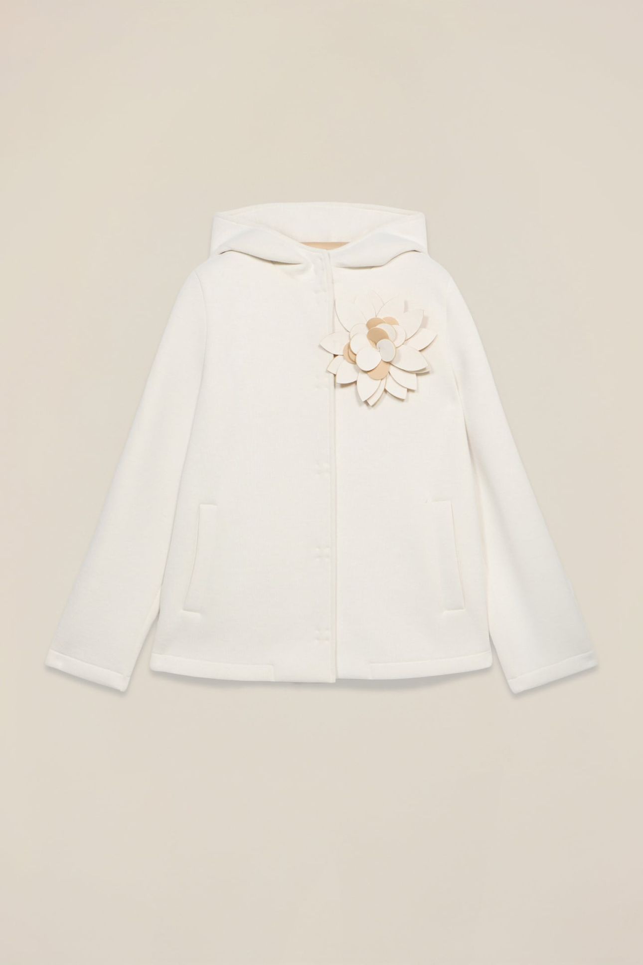 SHORT COAT IN SCUBA FABRIC WITH BROOCH WHITE 4