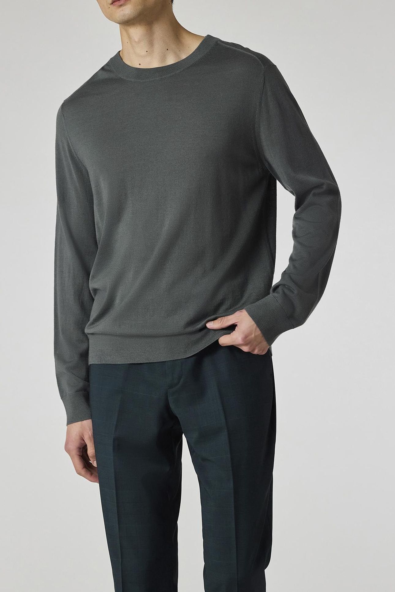 MENS SWEATER CREW NECK PETROL GREEN 1