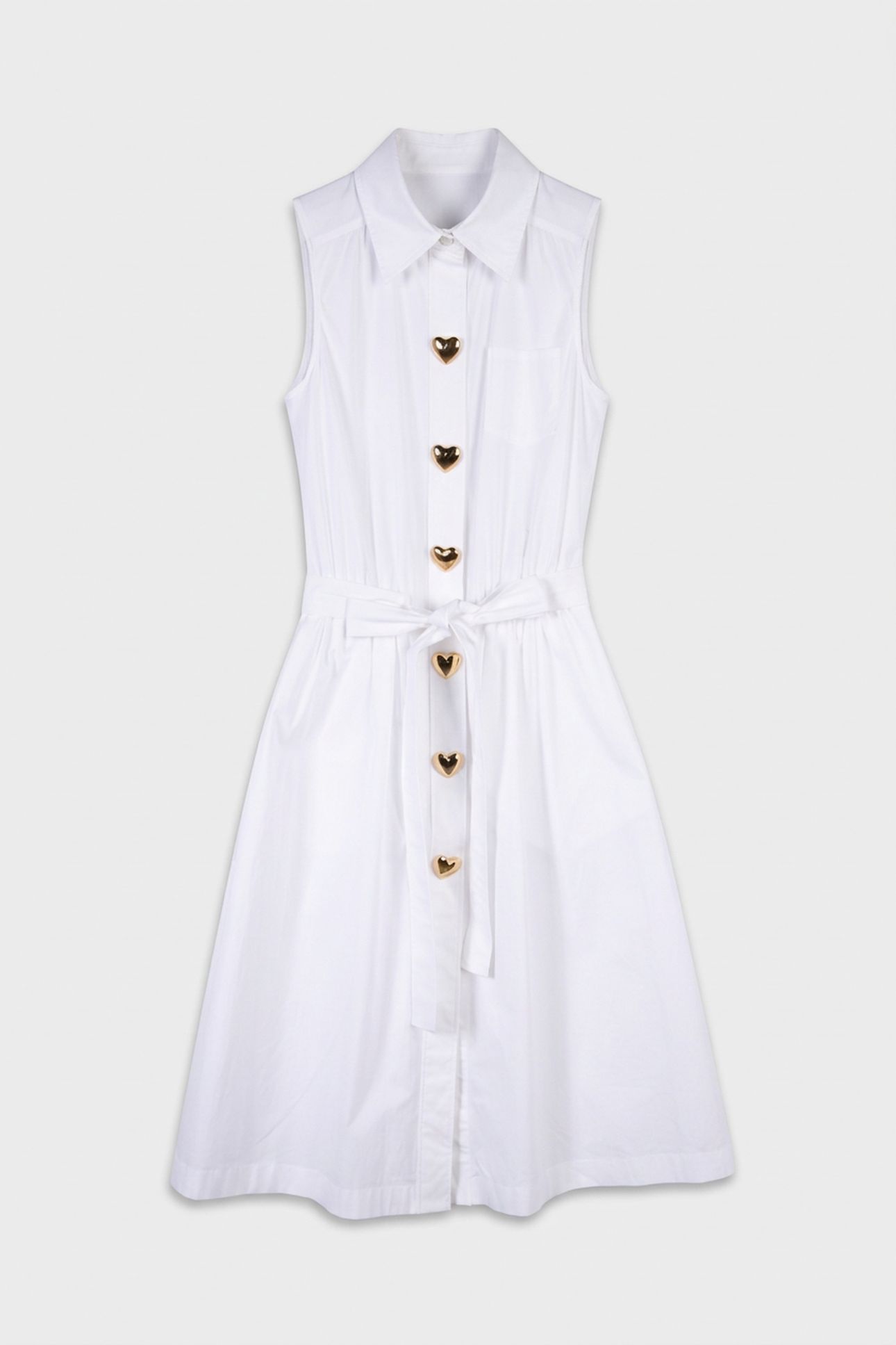 HEART BUTTONS STRETCH POPLIN DRESS WHITE 3