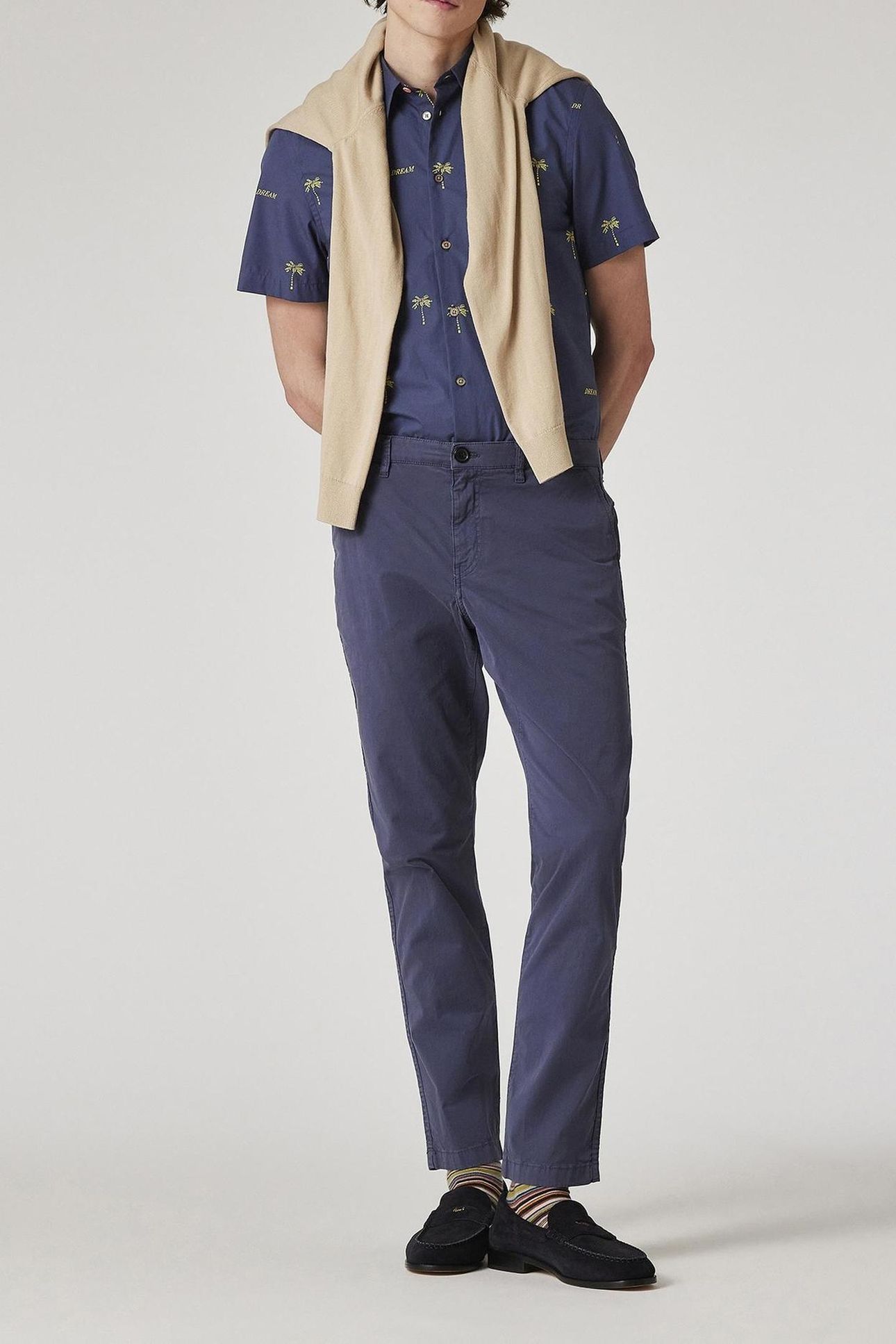 MENS TAPERED FIT STITCHED CHINO INDIGO 2