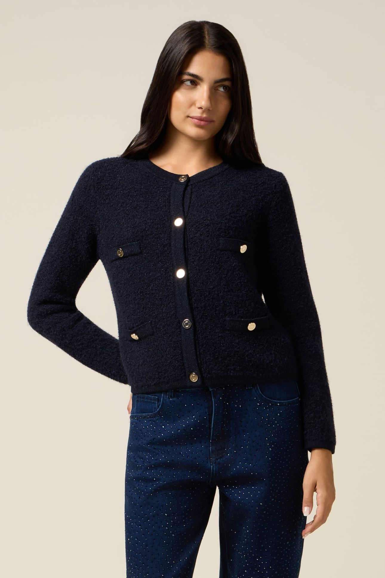 SHORT CARDIGAN WITH JACKET EFFECT BLUE 2