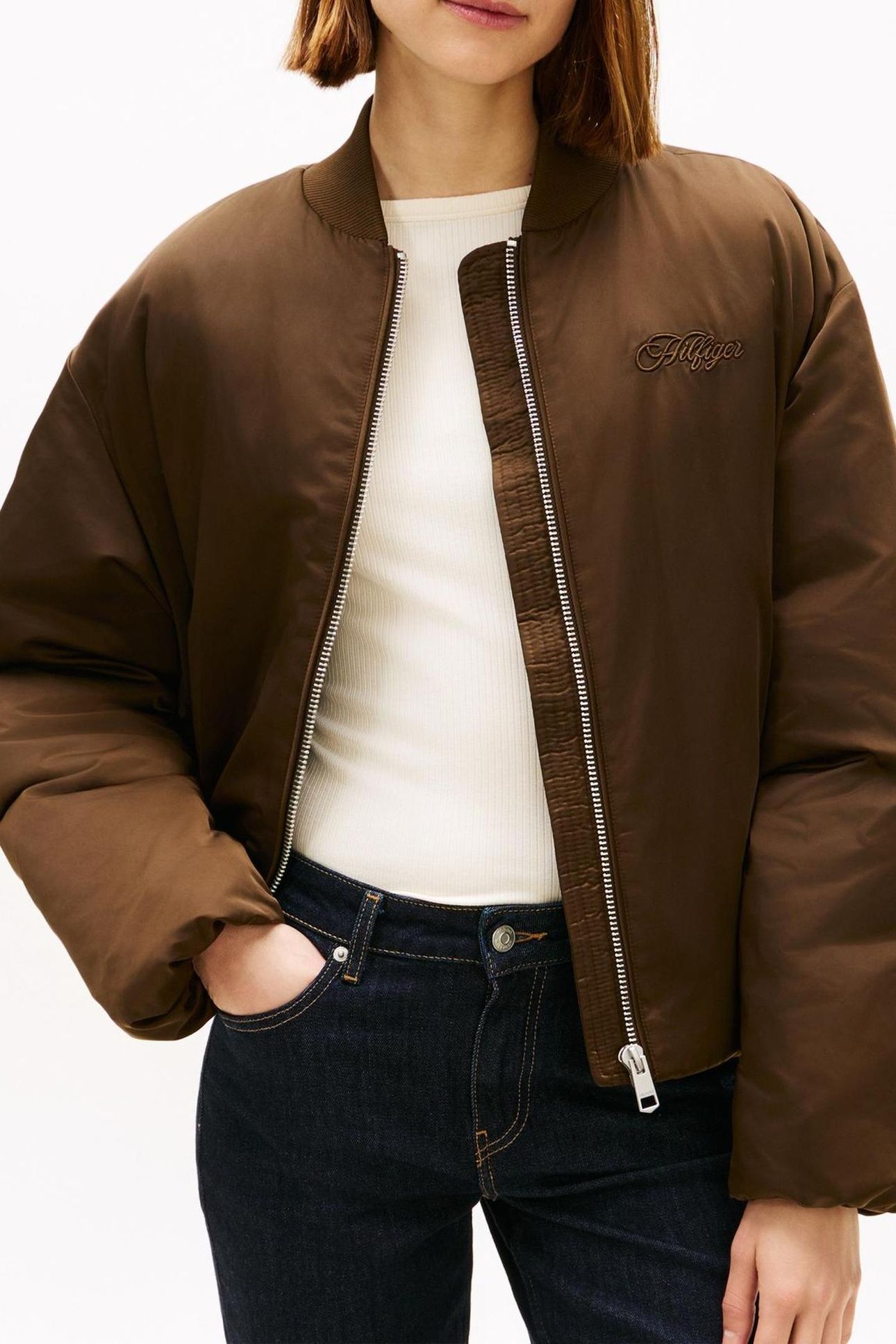 SATEEN PADDED RELAXED BOMBER CHESTNUT FUDGE 3