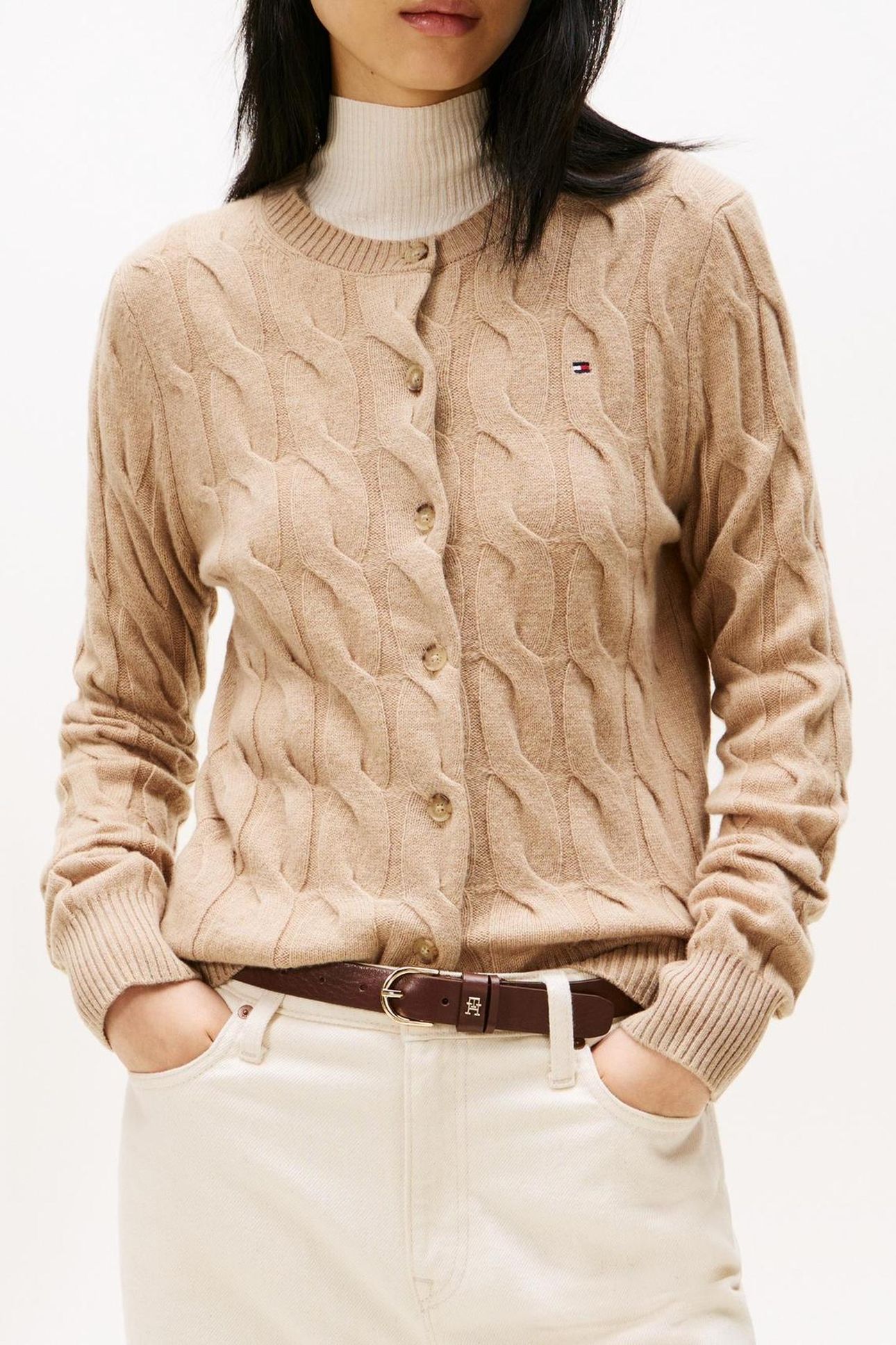 SOFT WOOL CABLE C-NECK SAFARI CANVAS HEATHER 1