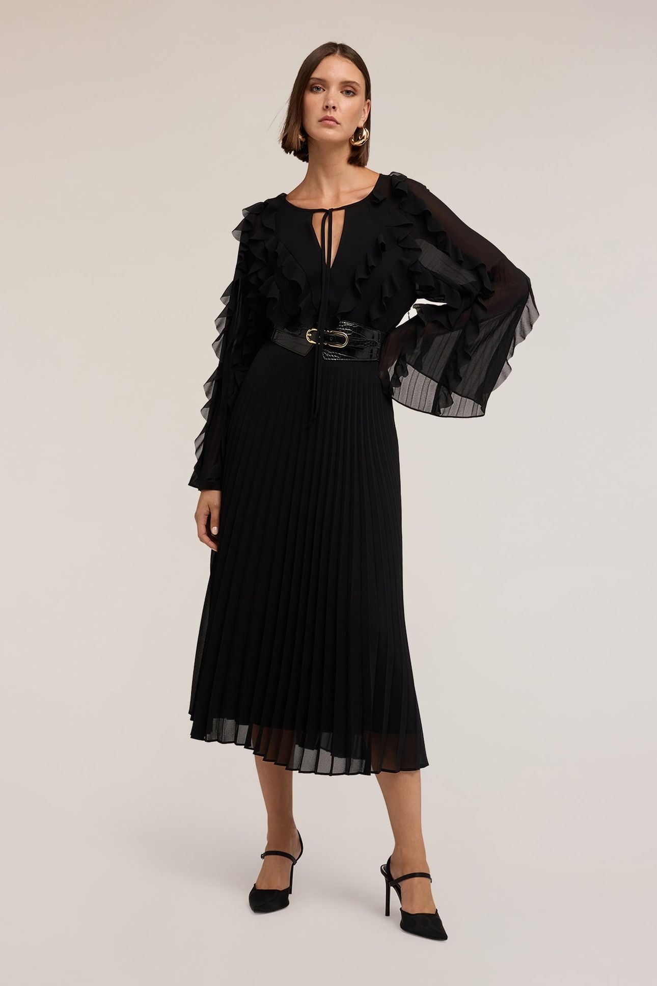 PLEATED GEORGETTE DRESS BLACK 2