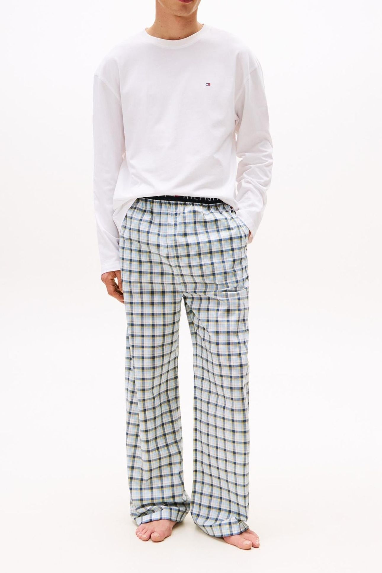 LS WOVEN PJ SET PRINT WHITE/MINI TARTAN 1