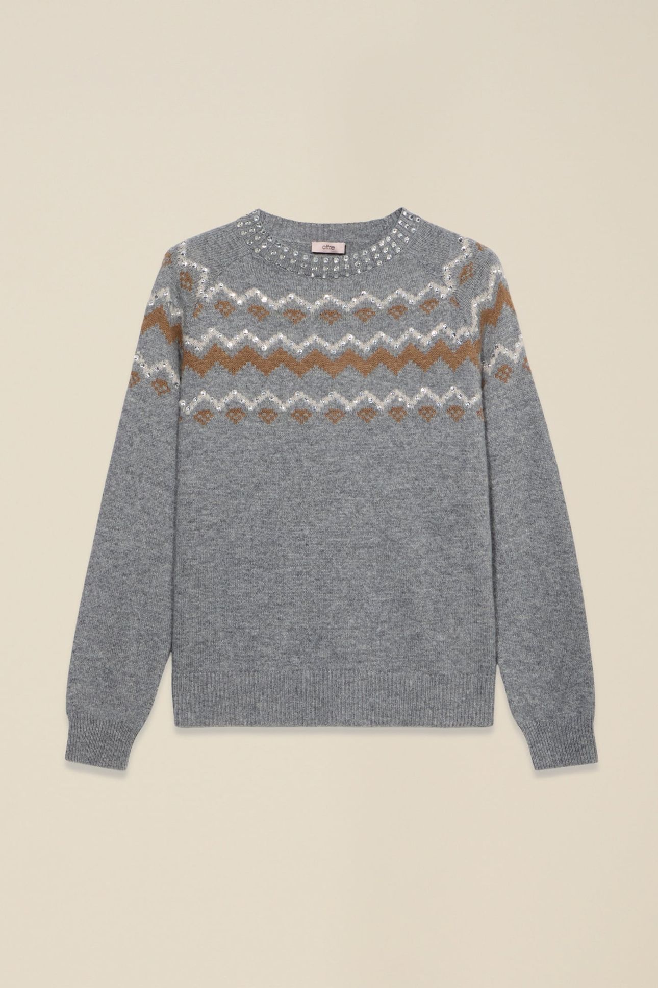 MIXED WOOL JACQUARD SWEATER WITH APPLIQUÉS GREY 3