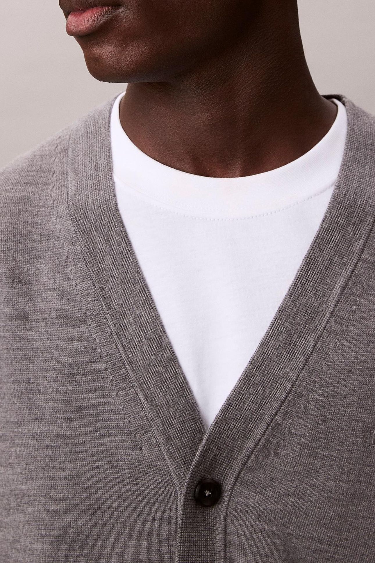 LS 100% MERINO CARDIGAN MED GREY HEATHER 7