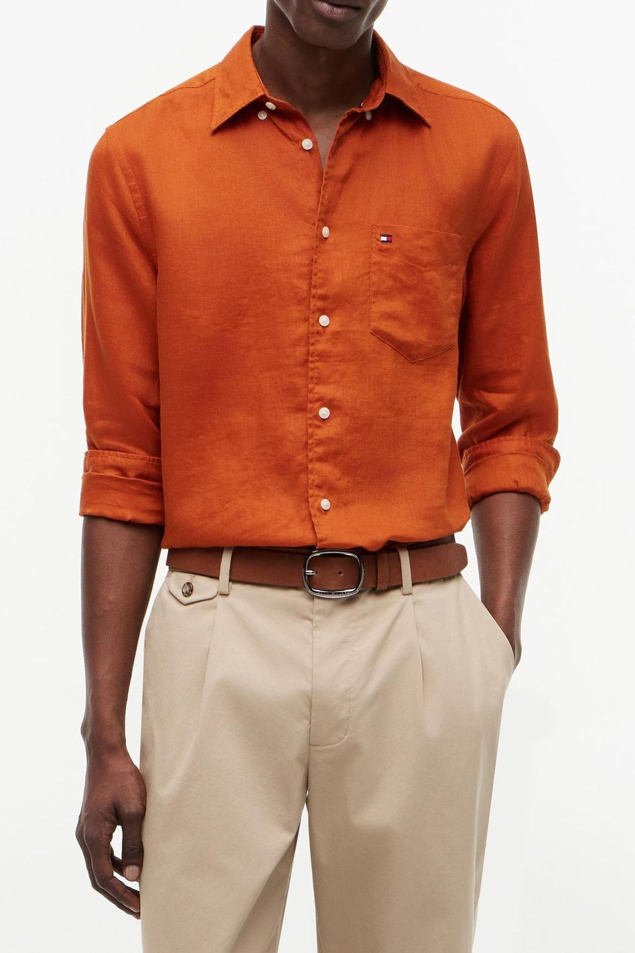 PIECE DYE LINEN RF SHIRT RUSTY OCHRE 1
