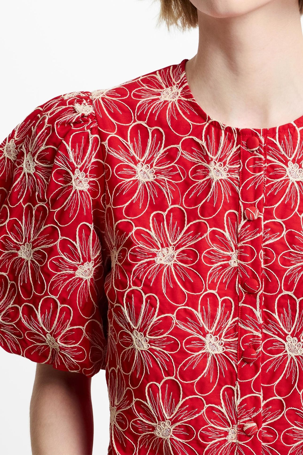 RORY COTTON BUTTON THOUGH TOP WATERMELON RED 5