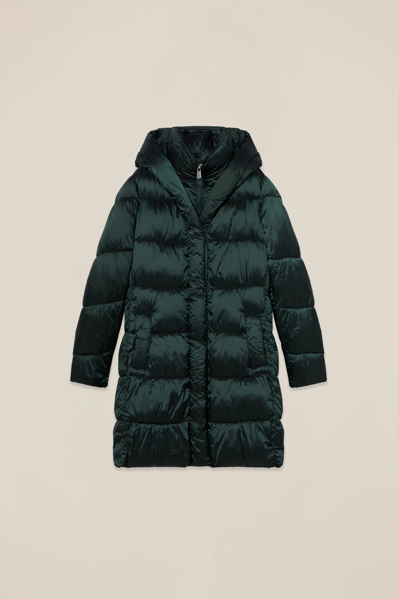 LONG NYLON DOWN JACKET WITH HOOD GREEN 3