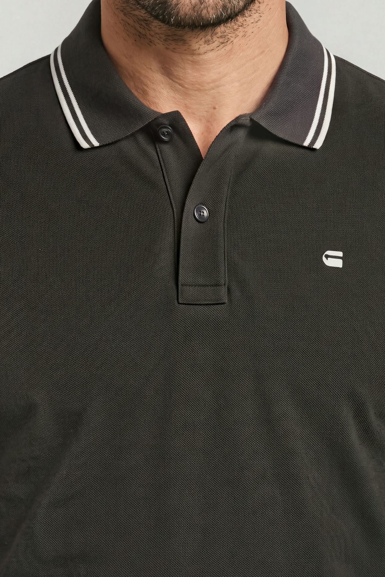 STRIPED COLLAR SLIM POLO S/S GREY 5
